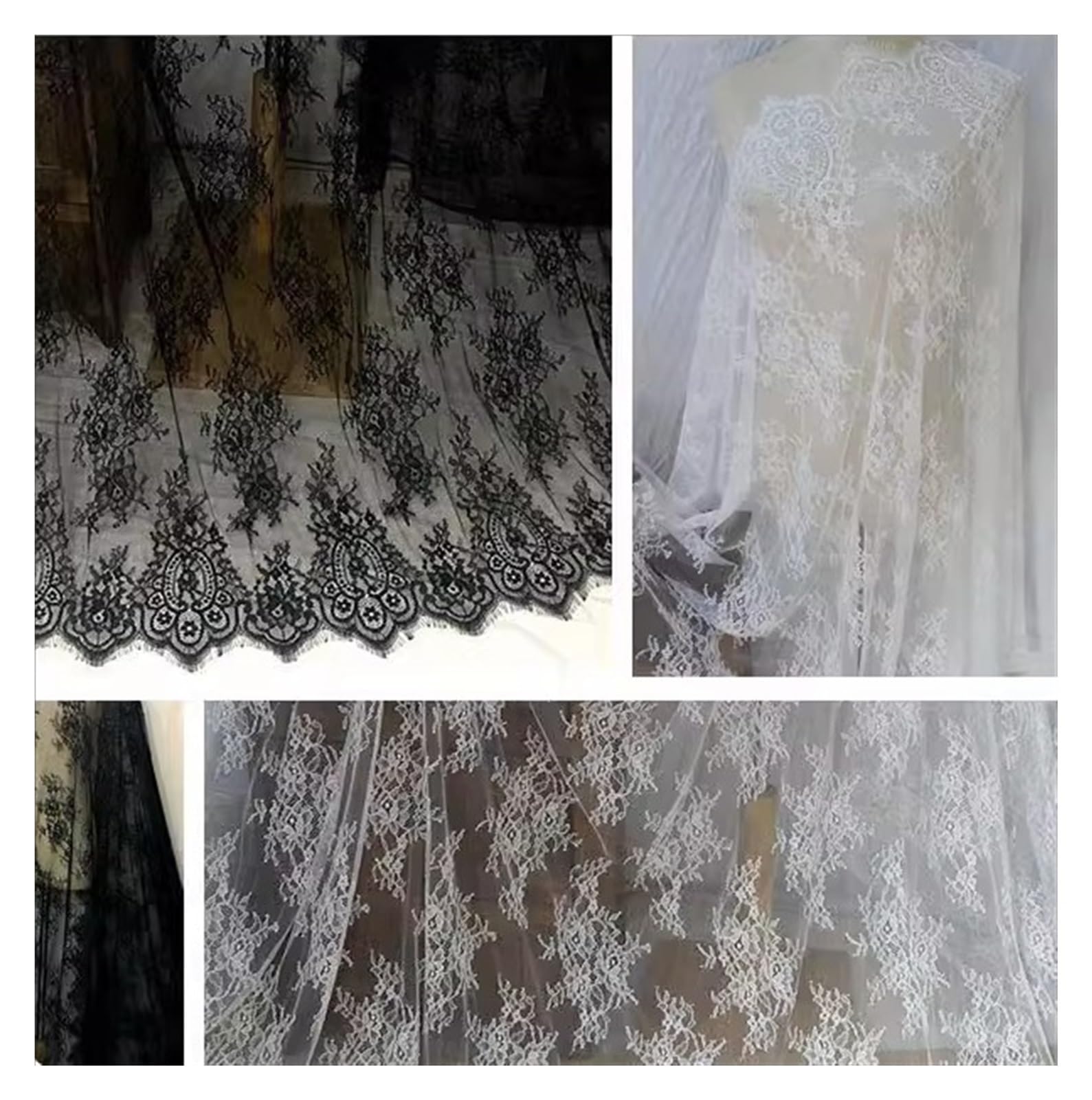 Cinta de Encaje, Ribete De Malla Encaje Pestañas, Tela Multicolor 1.5mx(White 3M)