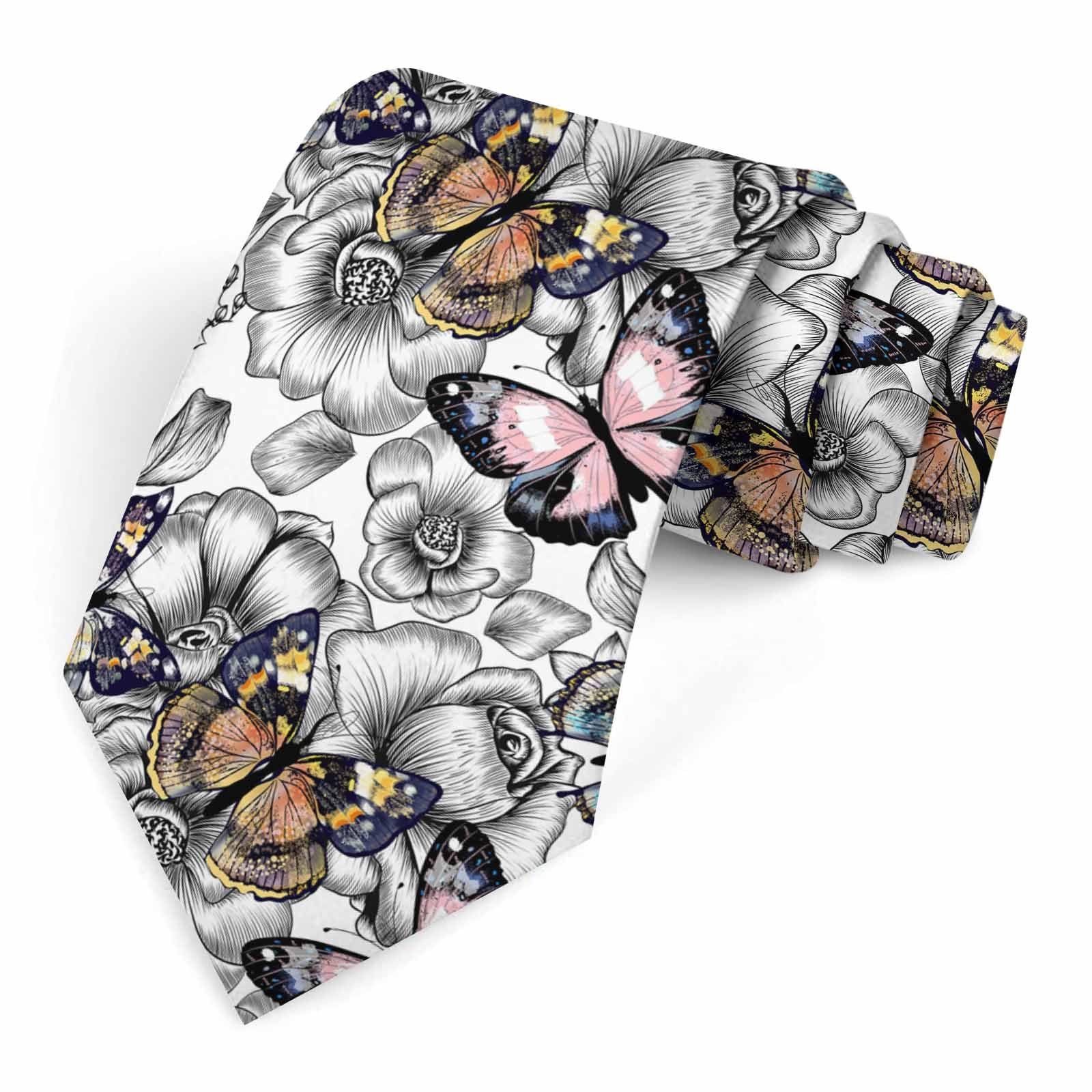 Muntayson Retro Butterflies Tie for Men Novelty Fun Full Print Men's Necktie Skinny Fashion Narrow
