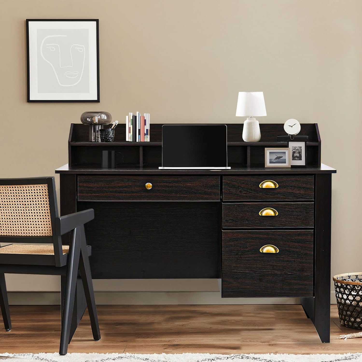 4 EVER WINNER Computer Desk with 4 Drawers and Hutch