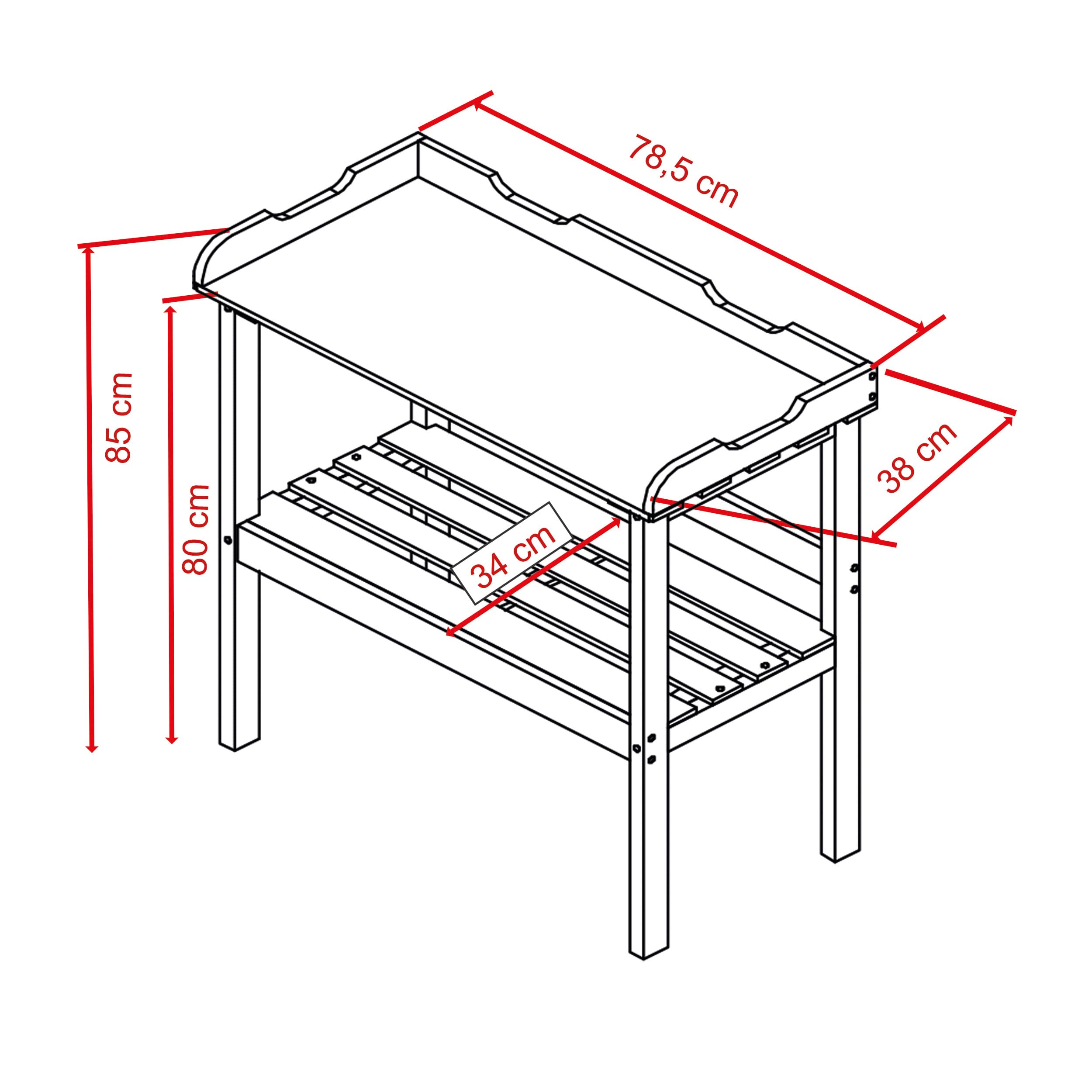 HABAU Pflanztisch mit Arbeitsplatte aus Metall und Ablage, 78 x 38 x 85 cm