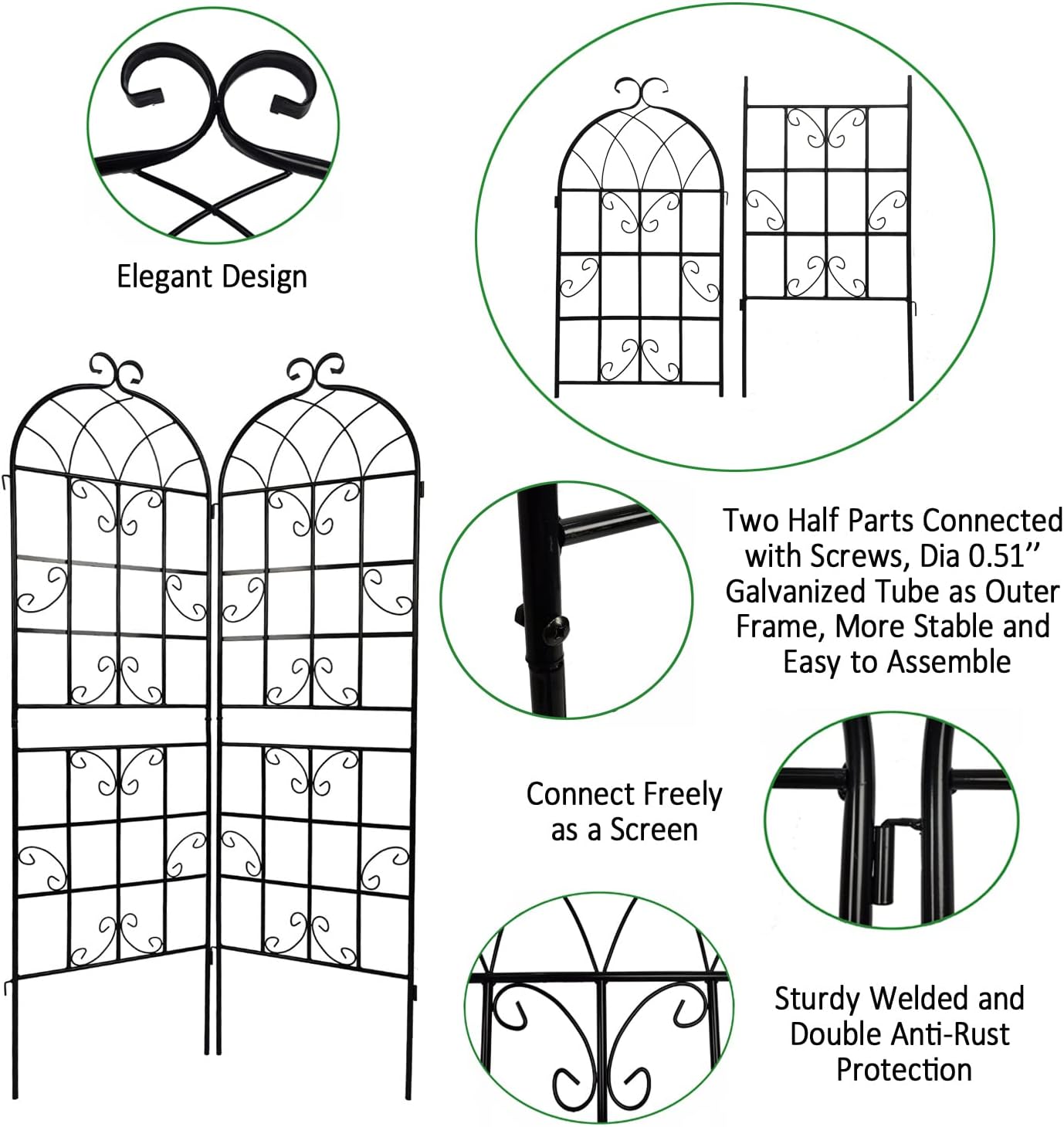 4 Pack Metal Garden Trellis for Climbing Plants H71 x W 19.7'' Plant Support Rustproof Metal Rose Trellis Vines Cucumbers Trellis Plant Stand Black