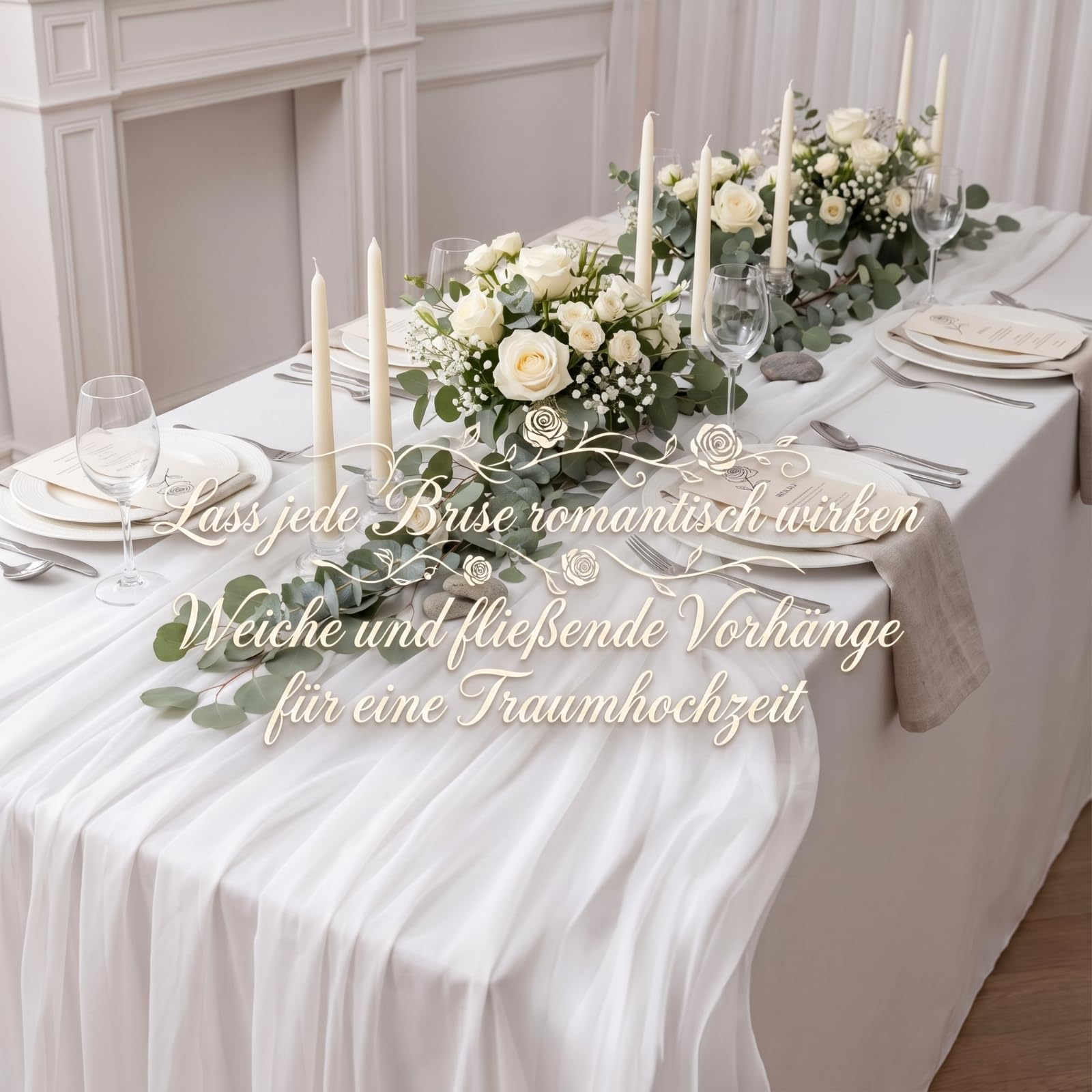 Namalu 6 Arche Tenture Mariage 75 x 500 cm Rideau en Tulle Blanc Voilage Blanc Drapé en Organza Rideau de Gaze pour Décoration de Mariage Cantonnière Décorative Cérémonie Fête Toile de Fond