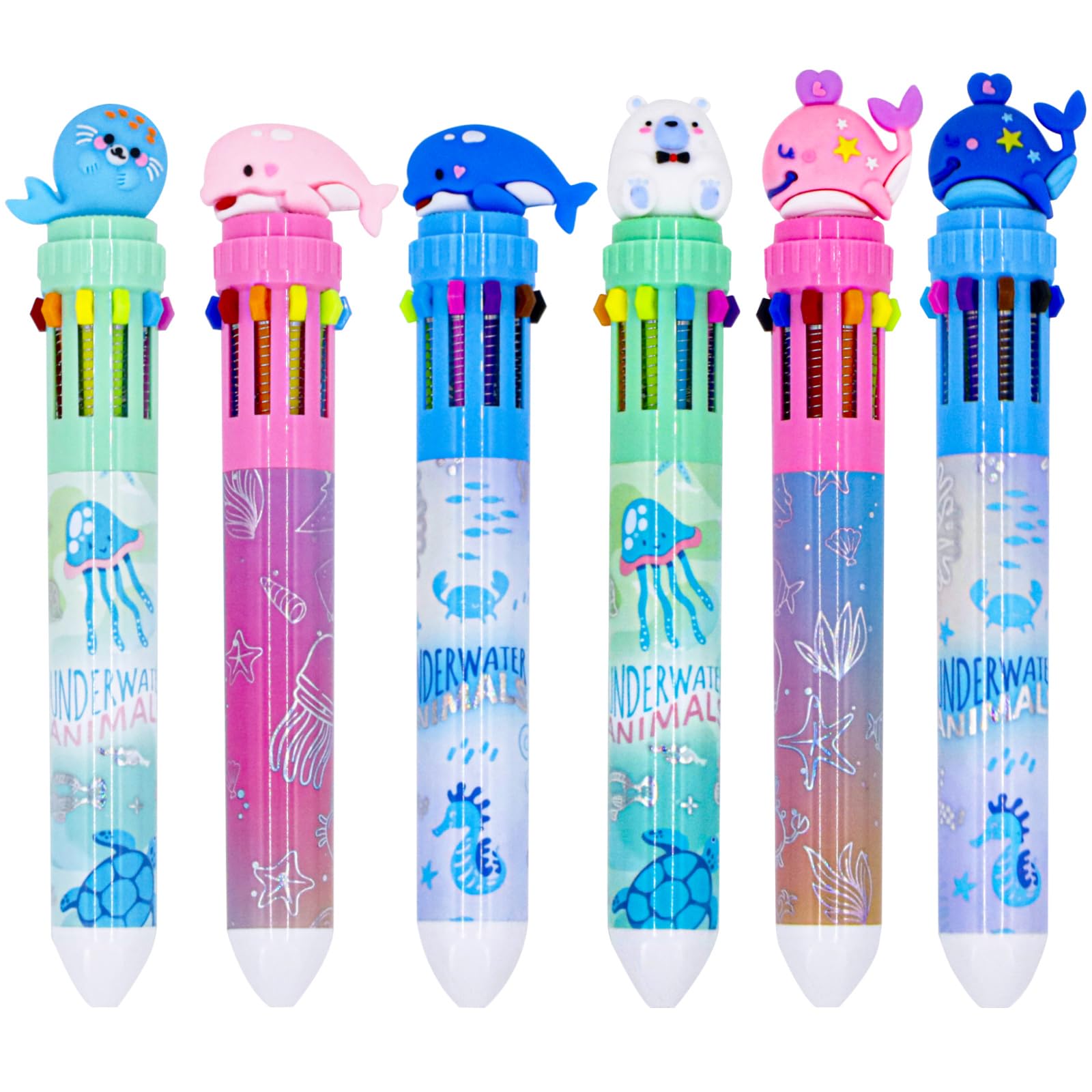 Elektheim 6 stuks 1 mm 6-in-1 balpen, meerkleurig, 6 kleuren, intrekbare pennen voor kantoor, school, accessoires, studenten, kinderen, cadeau, pen