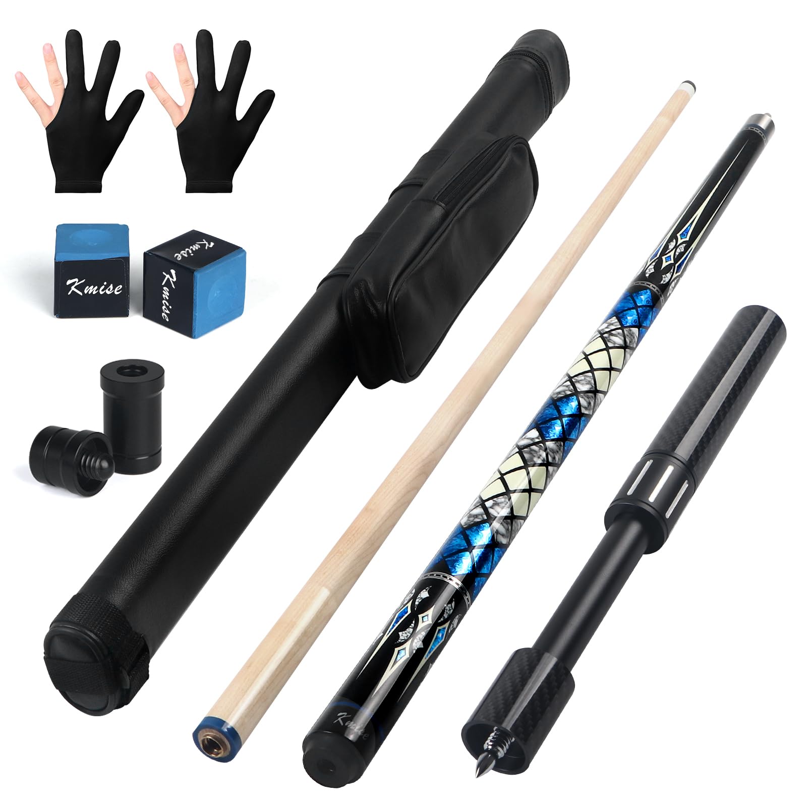 Kmise Professioneller Pool-Queue-Stick – 19 20 21 oz Queue-Sticks aus kanadischem Ahorn, Schaft mit geringer Durchbiegung und teleskopischer Verlängerung aus Kohlefaser, Pool-Sticks für Erwachsene