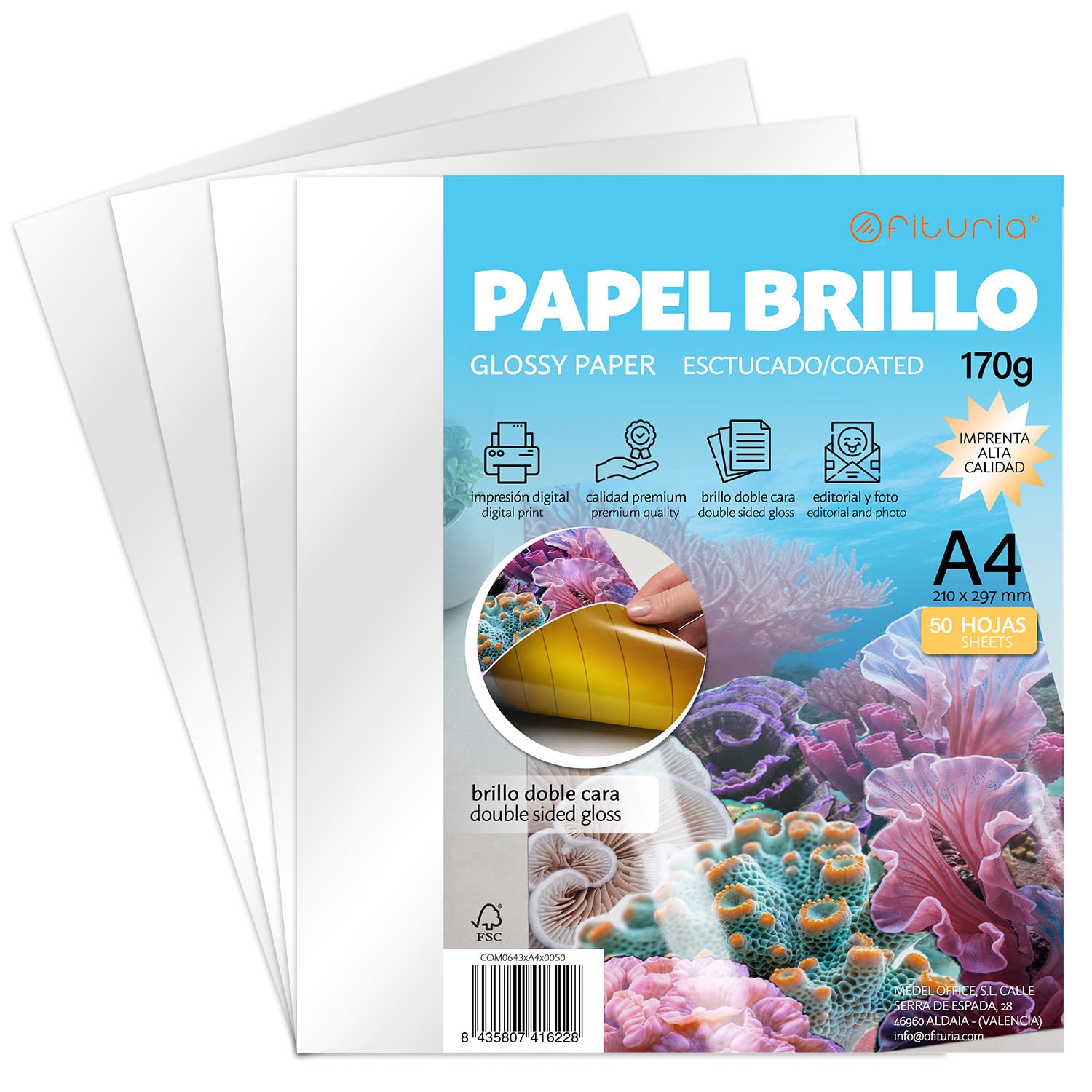 OFITURIA Carta Patinata Lucida 170g A4 Fronte/Retro – Carta Gloss per Stampa Laser a Colori 50 fogli