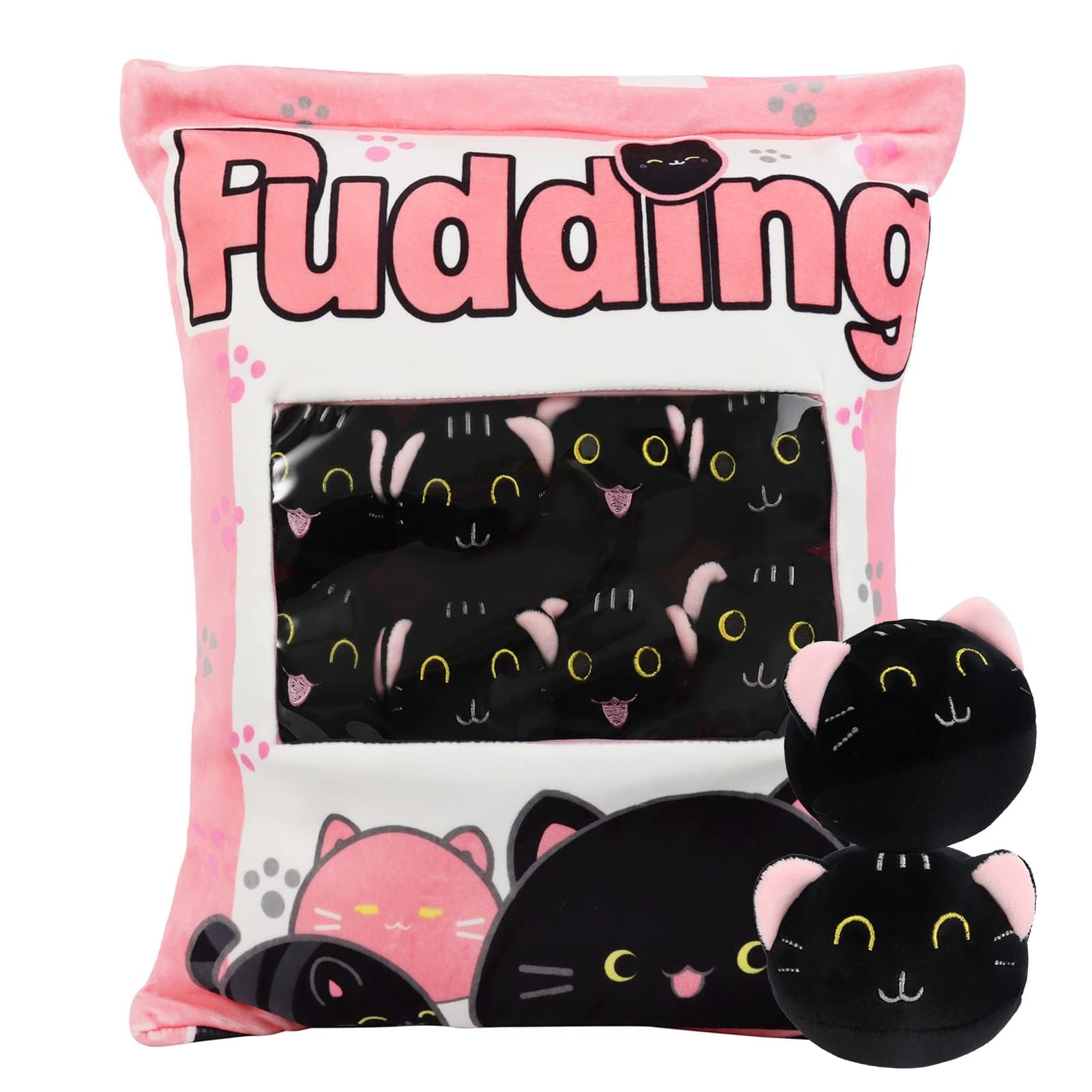 HXPLN Cute Snack Pillow, Kawaii Pudding Plush Pillow & Stufed Toys - Removable, Gift for Teenagers Girls & Children (8 Pink Kittens)