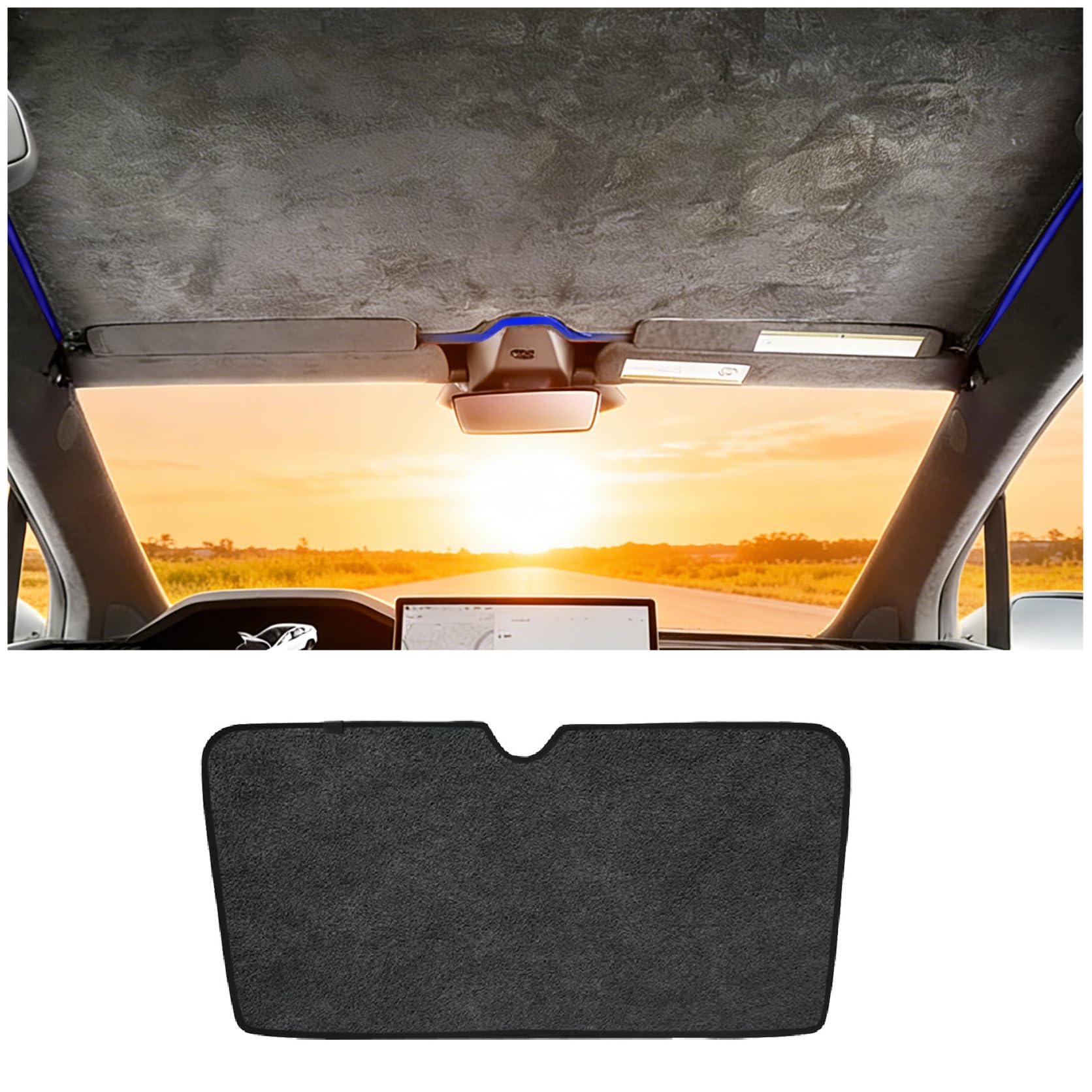 Photo 1 of Windshield Glassroof Sunshade Compatible with Tesla Model X 2021-2026[No Gaps, Never Sag], Upgrade Soft Suede Glass Sunroof Sun Shade Foldable Heat Insulation Shield(Black)