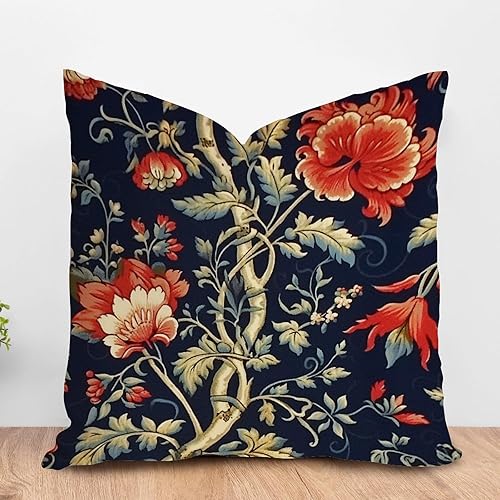 ArogGeld Cojín de almohada de granja floral azul marino y rojo, botánico, burdeos, dorado, oliva, flor, decoración del hogar, sofá, funda de cojín