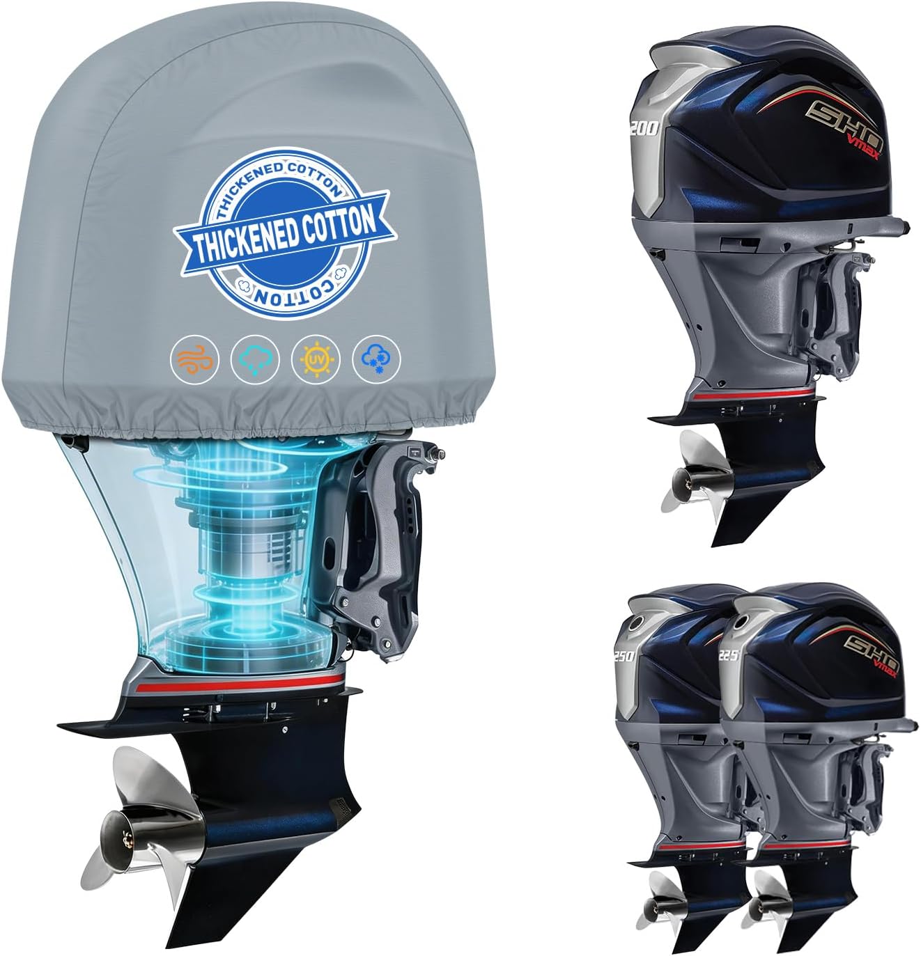 Outboard Motor Cover for Yamaha VMAX SHO 4-Stroke 2010-2021 VF 200 225 250 HP, 600D Oxford Fabric Heavy-Duty Waterproof Boat Engine Cover, Fade-Resistant Hood Cowling Cover