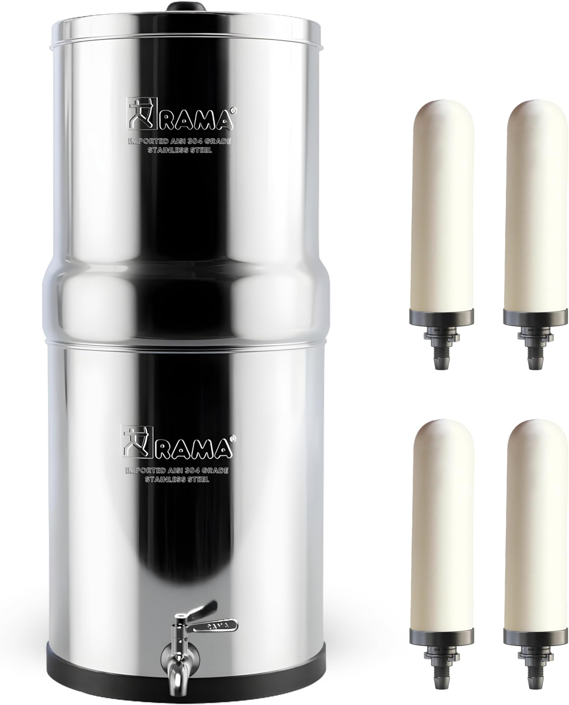 Gravity Water Filter | 32L Total Capacity (16L Storage) | 304 Stainless Steel Non-Electric Water Purifier Filter for Home | Includes 4 Spirit Candles & Steel Tap | 10-Year Warranty