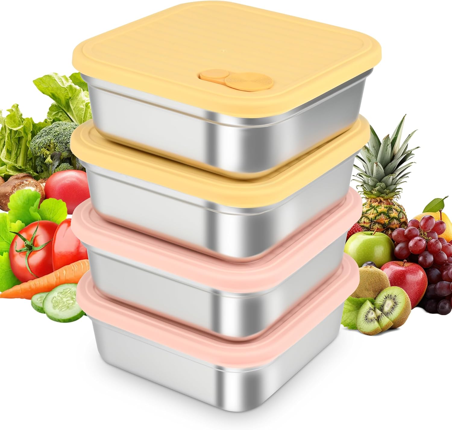 8 Pack Sandwich Containers with Lids, 20oz Stainless Steel Reusable Leak-Proof Snack & Lunch Boxes, BPA-Free Metal Food Storage for Meal Prep, Freezer & Dishwasher Safe