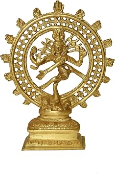 Natraj Brass Statue, Nataraja - King of Dancers Hindu God Shiva 21cm, Gold Antique, Golden