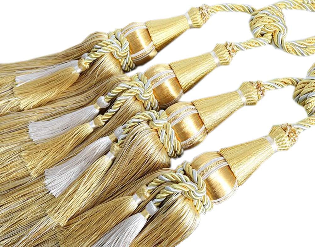 One Pair Luxurious Curtain Tiebacks Bandage Creative Double Balls Beaded Tassels Curtain Tiebacks (Golden)