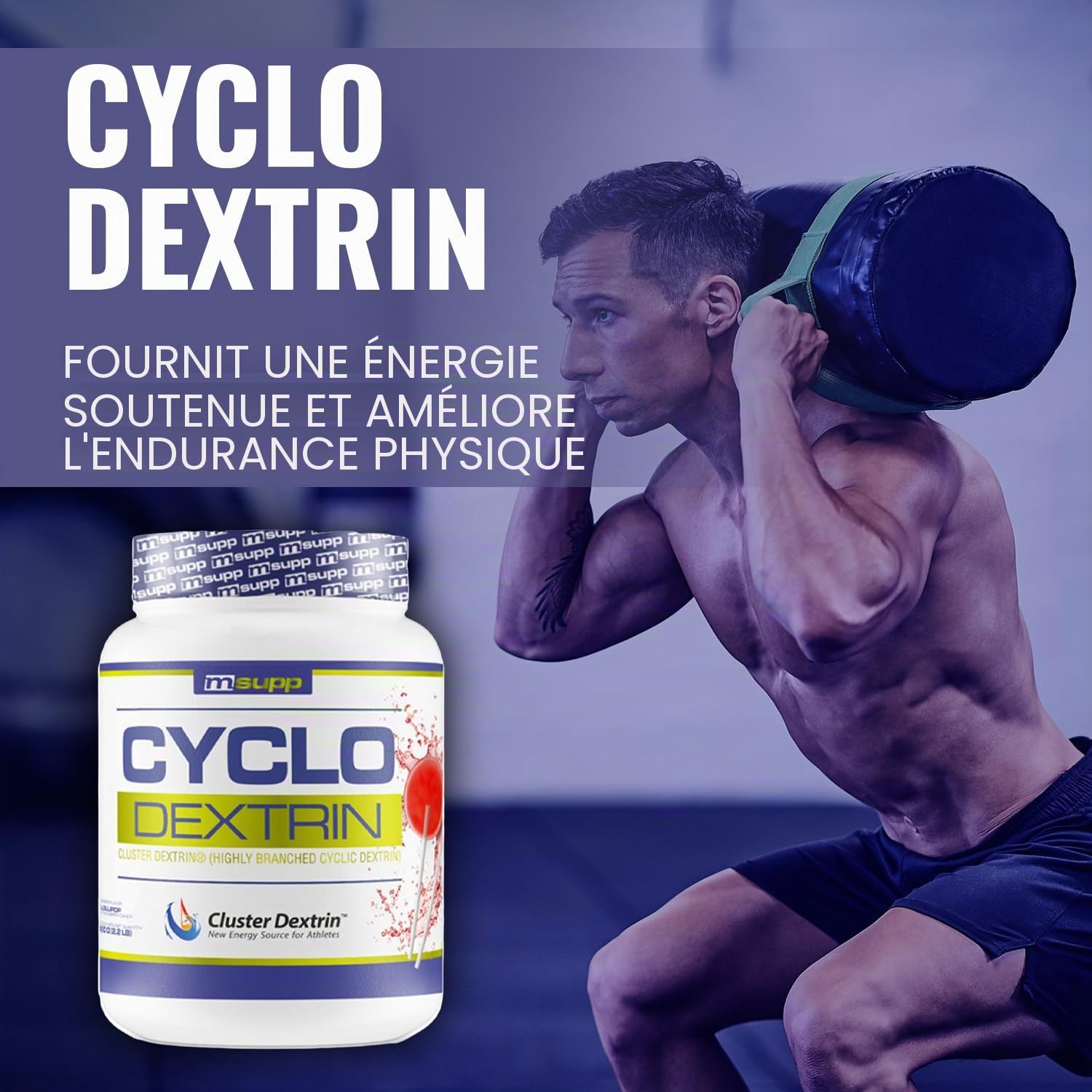 Masmusculo - Cyclo Dextrin en Poudre - 1000 g - Cyclodextrine pour Améliorer l’Endurance Physique - Dextrine Cyclique avec Cluster Dextrin® - Pot pour 2 Mois - Goût Sucette