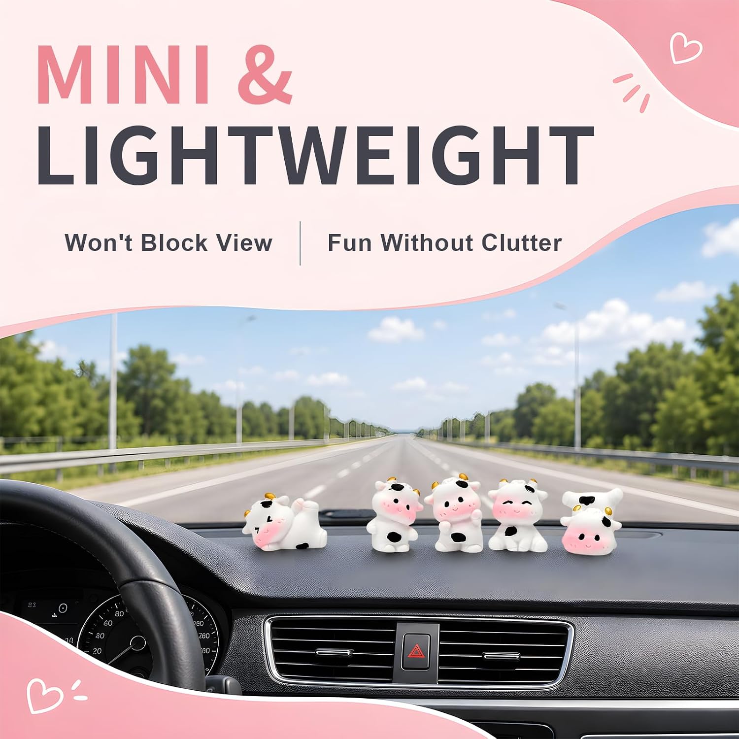 6PCS Mini Cows Car Decoration, Cow Auto Dashboard Mirror Ornament image 4