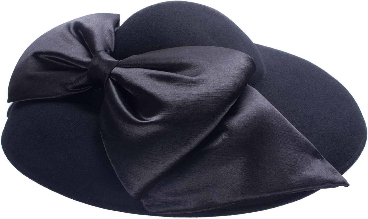 Lawliet Womens Wool Felt Wide Brim Headwear Huge Silk Bow Wedding Occasion Hat T518