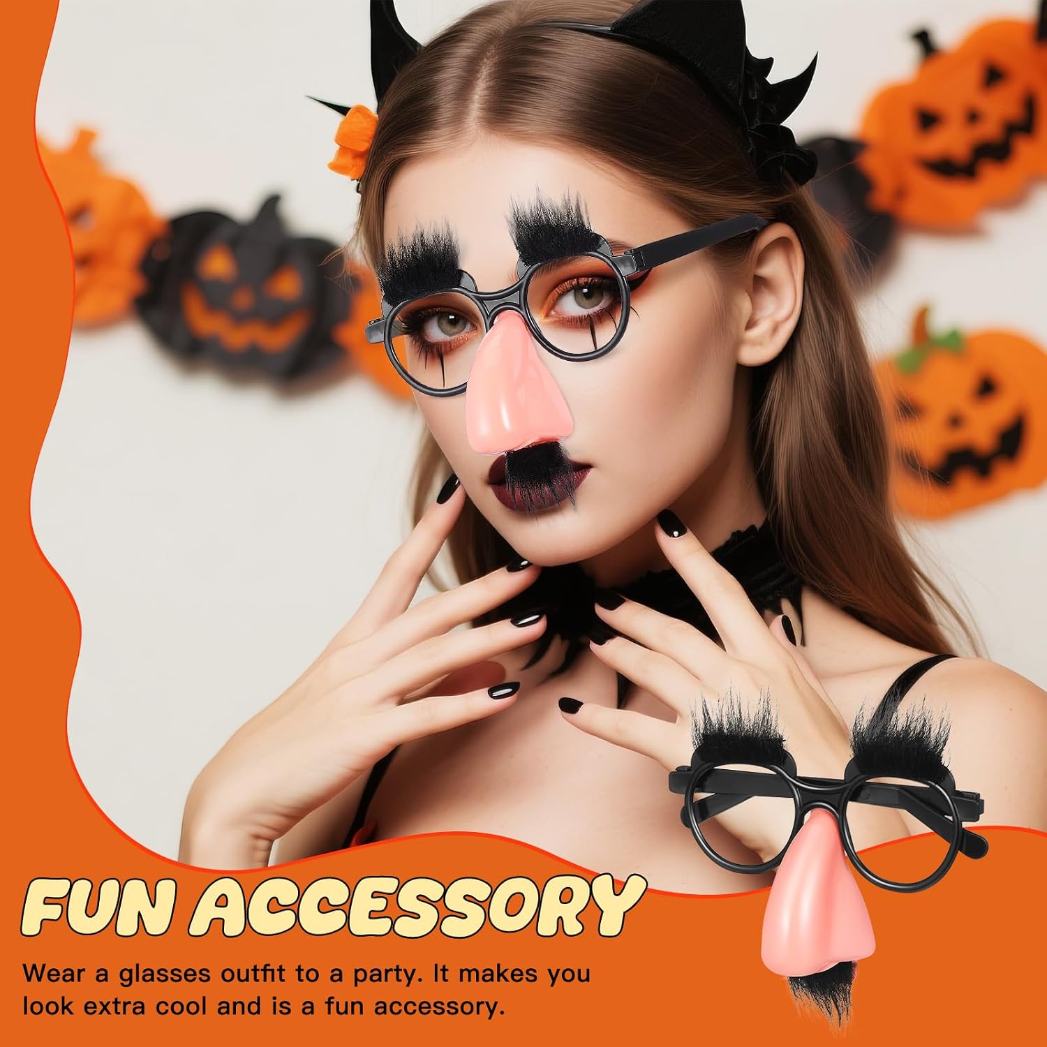 NUOBESTY Disguised Eye Glasses with Big Nose Funny Fake Eyebrows Beard Eyewear for Halloween Costume Party Props 1pc