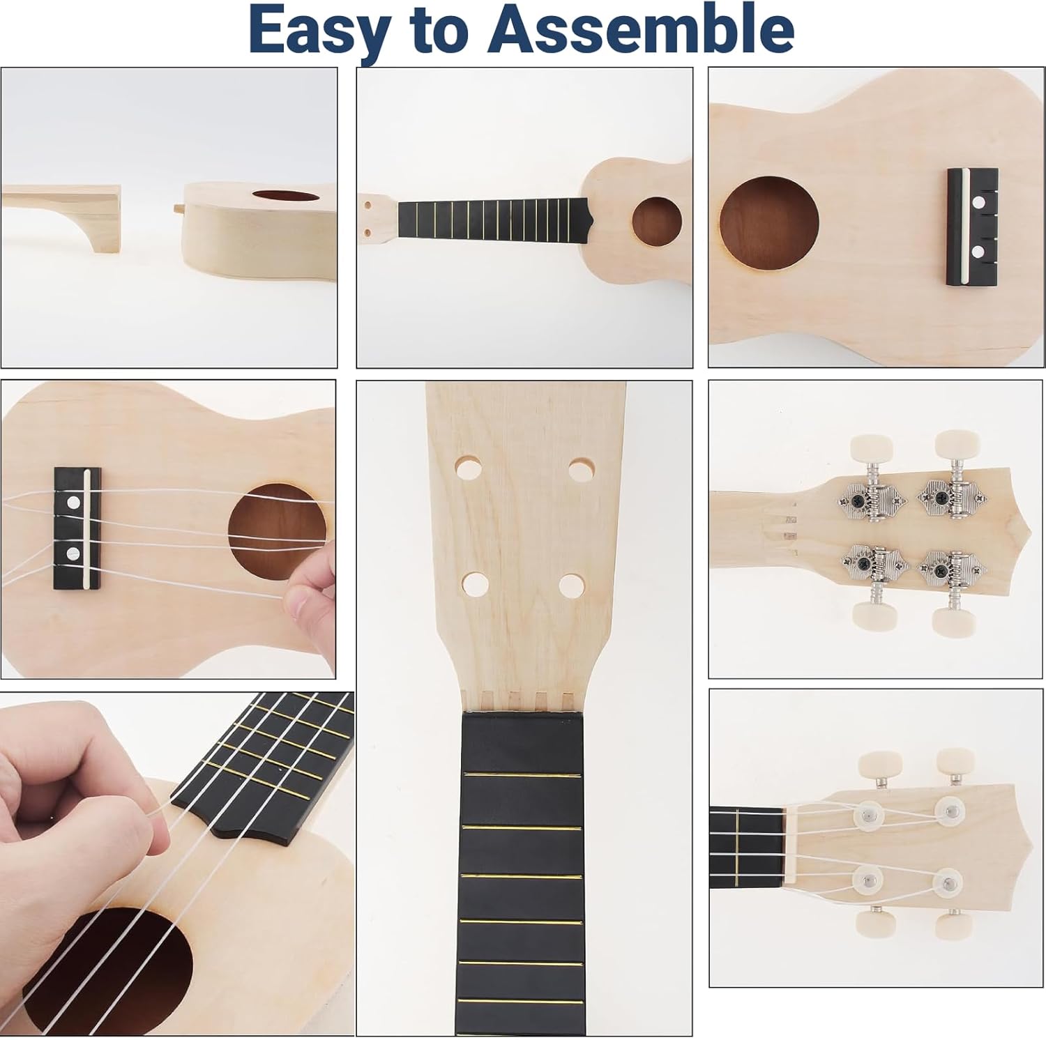 24 Inch DIY Ukulele Kit Handmade Guitar Build Kit Wooden Concert Ukulele Kit for Home Performance and Practicing