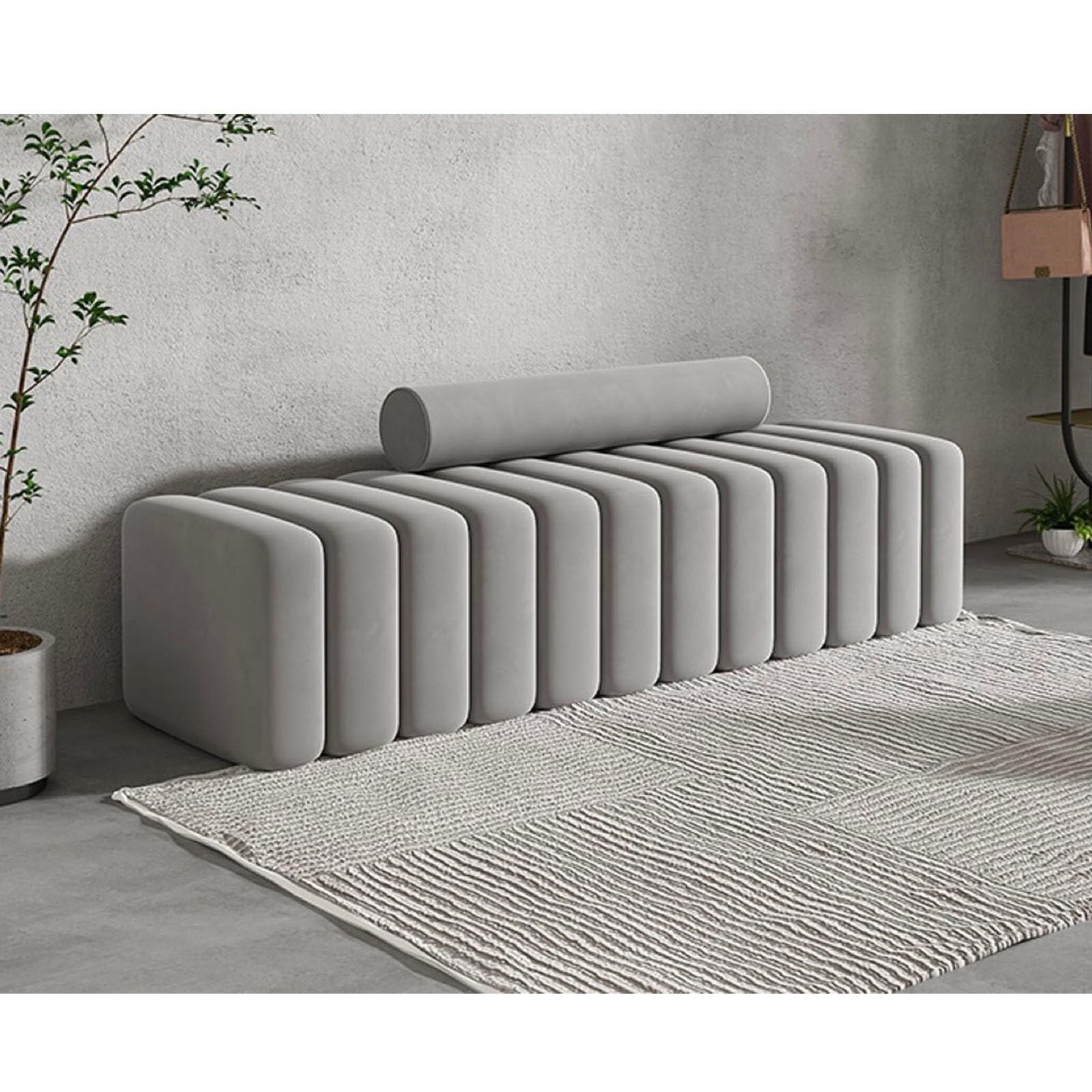 Banc ottoman extra long de 120cm rembourré gris pour bout de lit