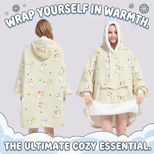 Miniatura 4 de Qeils, manta con capucha para mujer, cómoda manta de sherpa como regalo de cumpleaños y Navidad, chaqueta de gran tamaño con capucha para adultos