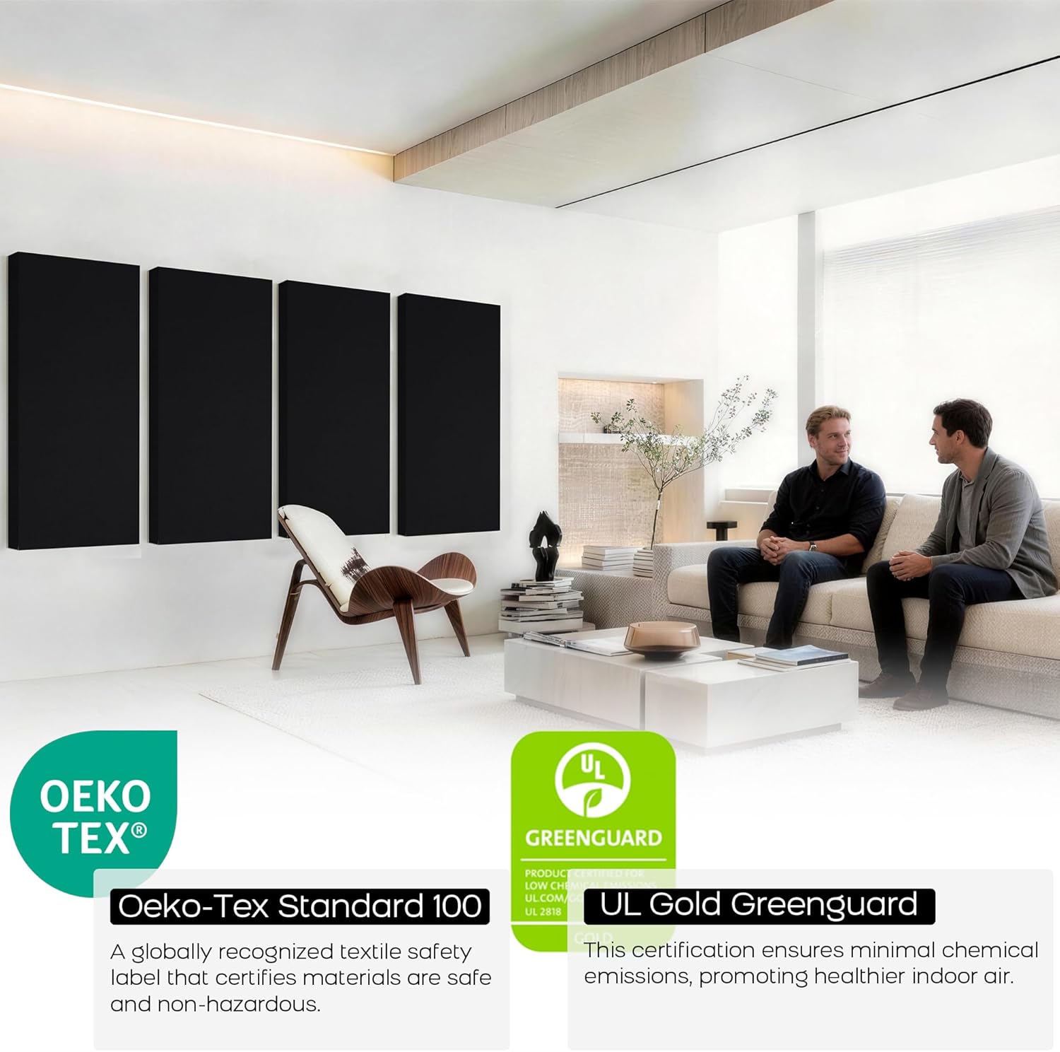 BUBOS 2-Pack Fabric Acoustic Panels with Hanging Hardware, 47.2" x 23.6" x 2" Large Soundproofing Wall Panels, High-Density Sound Absorbing Decor for Home Theater, Studio & Office,Balck