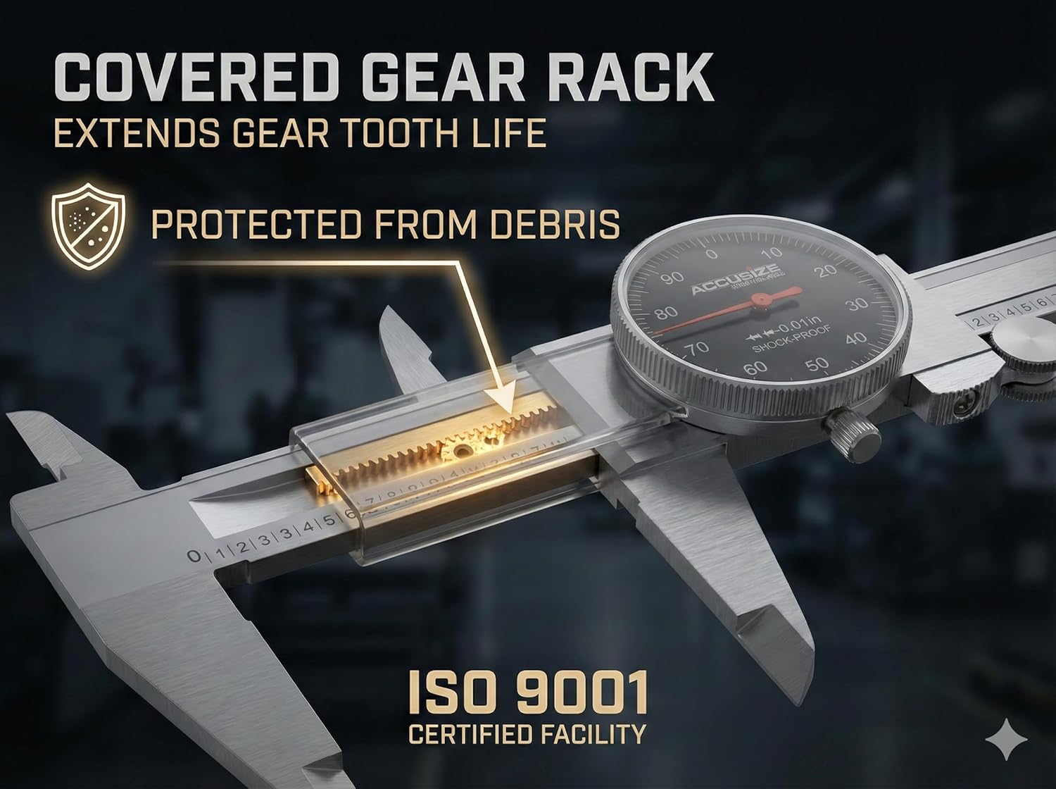 Accusize Industrial Tools 0-6" x 0.001" (Range x Resolution) Dial Caliper, Black Face Red Needle, Stainless Steel in Fitted Box, P920-B216