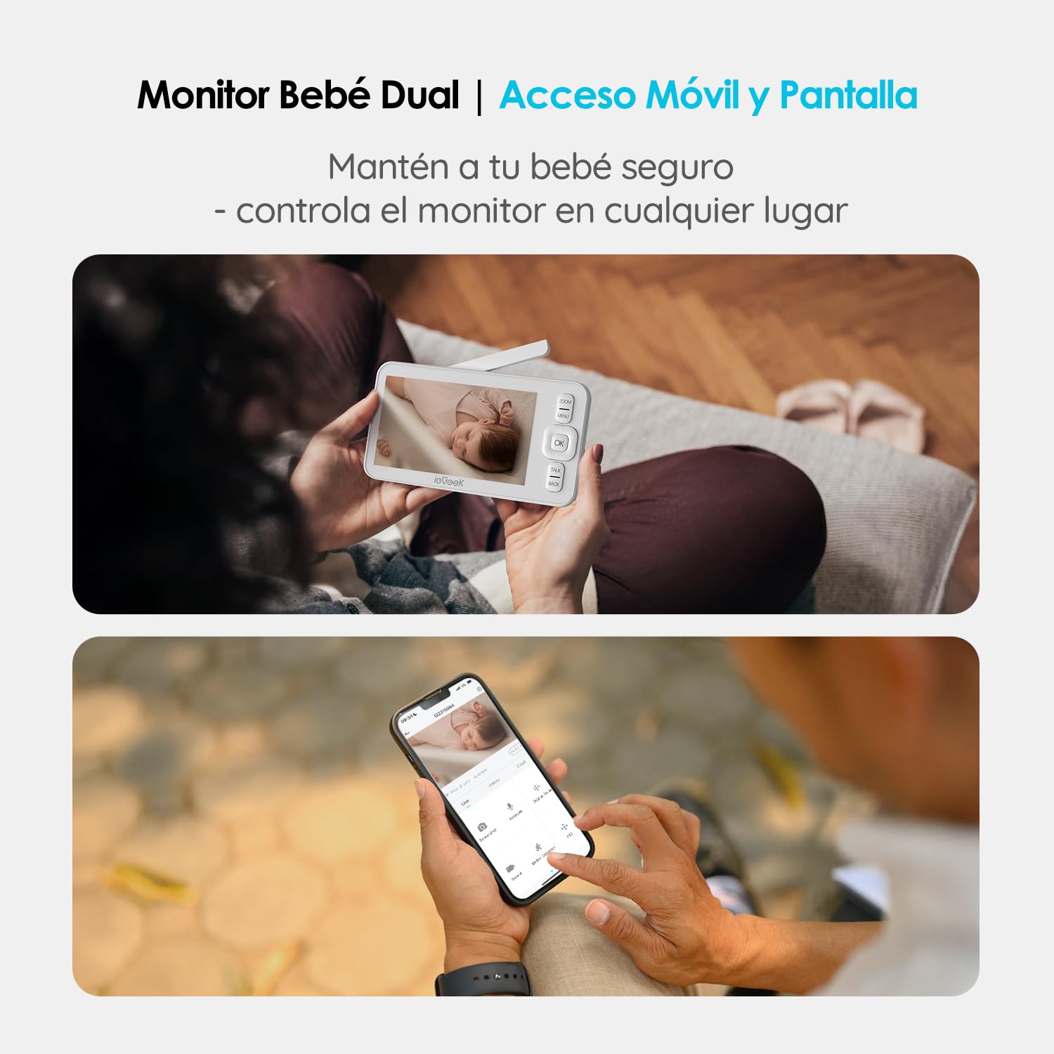 ieGeek Cámara Vigilancia Bebés 1080P con Pantalla 5", Baby Monitor con Vista 360° PTZ, Vigilabebés con App Móvil, Detección Movimiento y Llanto, Audio Bidireccional, Visión Nocturna