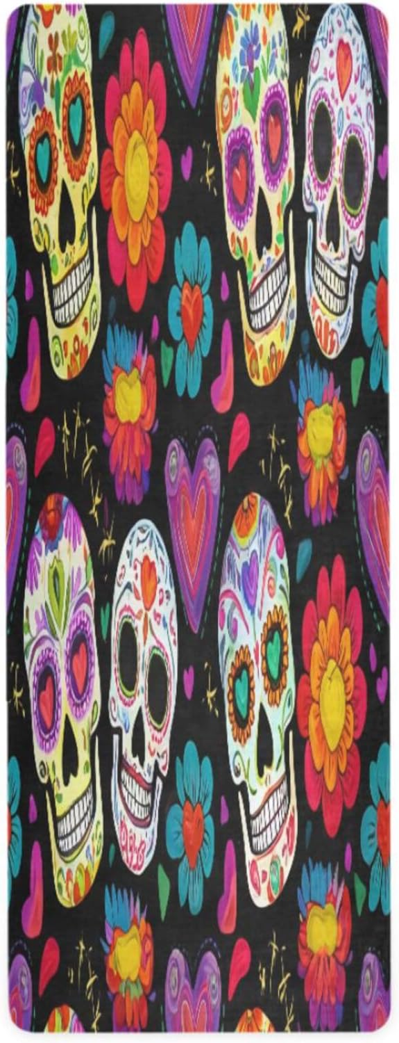 dead Sugar Skulls Yoga Mat Durable & Thick Gym Fitness Mat,Non Slip Natural Rubber Yoga Mat for Yoga, Pilates & Floor Workouts