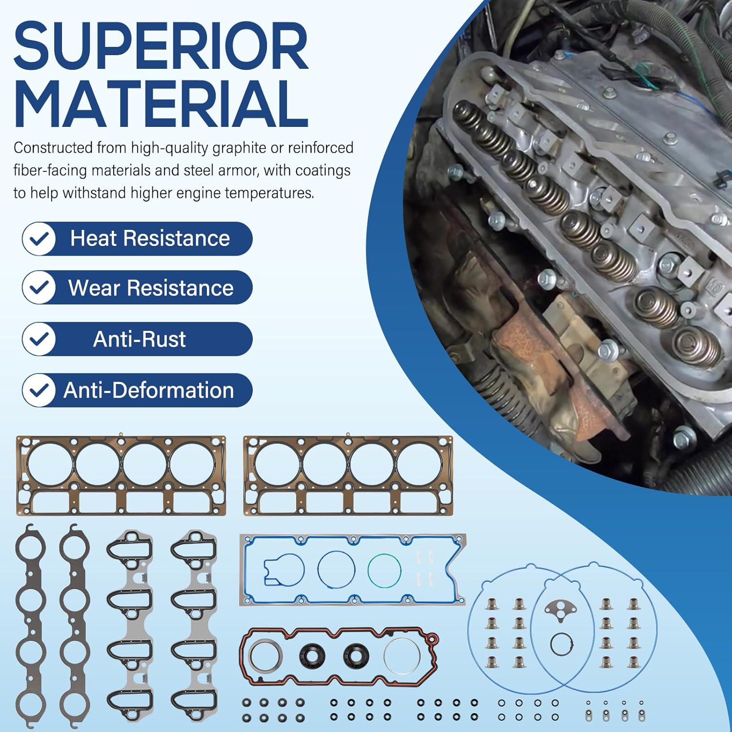 HS 26190 PT-2 Engine Cylinder Head Gasket Set Intake Manifold Gaskets Superior Seal Replacement for Chevrolet GMC Buick Rainier Hummer H3 4.8L 5.3L V8 Engine HS26190PT-2
