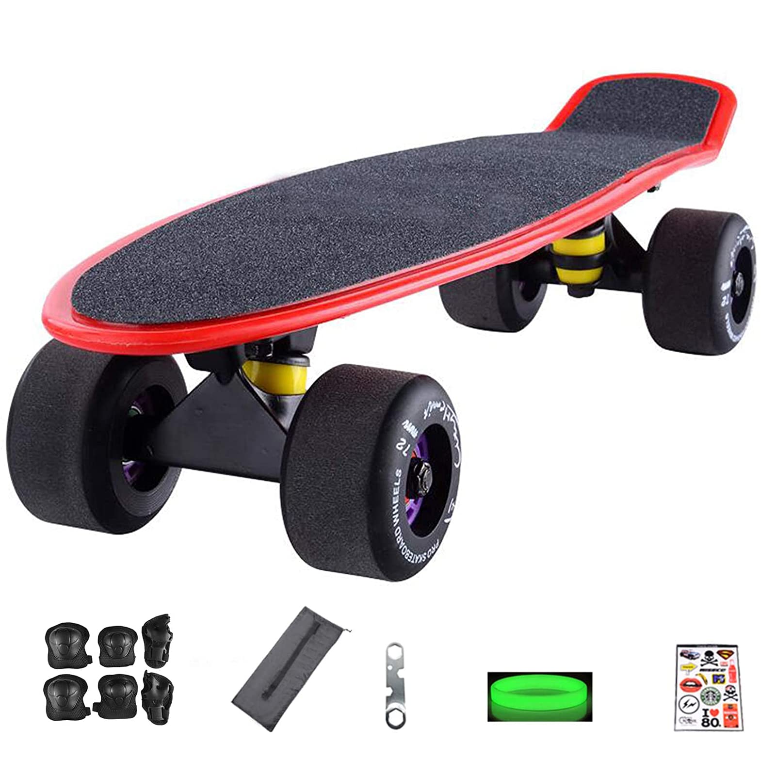 Mini Skateboard 22'' Complete Cruiser Planche à Roulette pour Enfants Adolescents Jeunes Adultes, Skateboard Débutants Entièrement Assemblé avec Équipement de Protection et Outils de Réglage