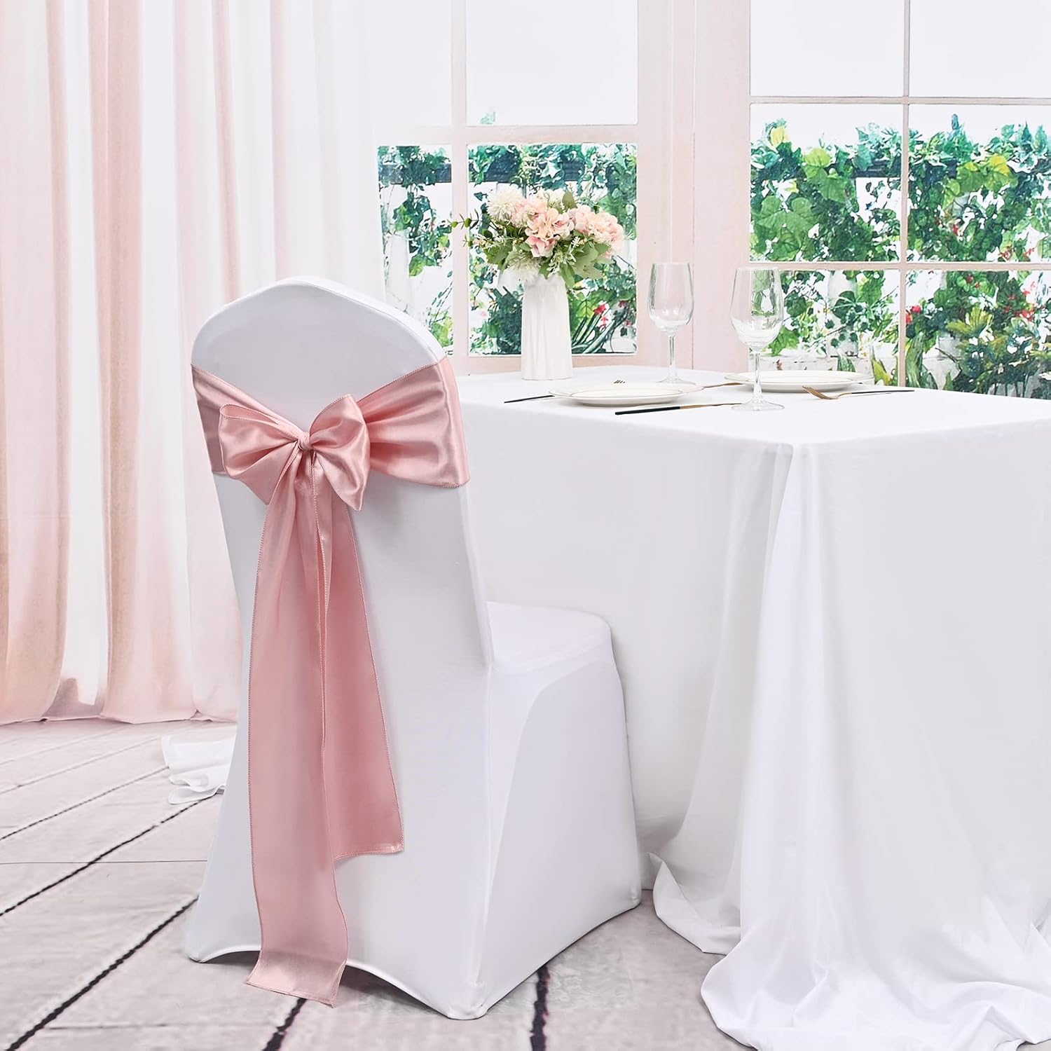 100 Pieces Rose Gold Satin Chair Sashes for Wedding Reception Party Hotel Home Kitchen Decoration-Rose Gold