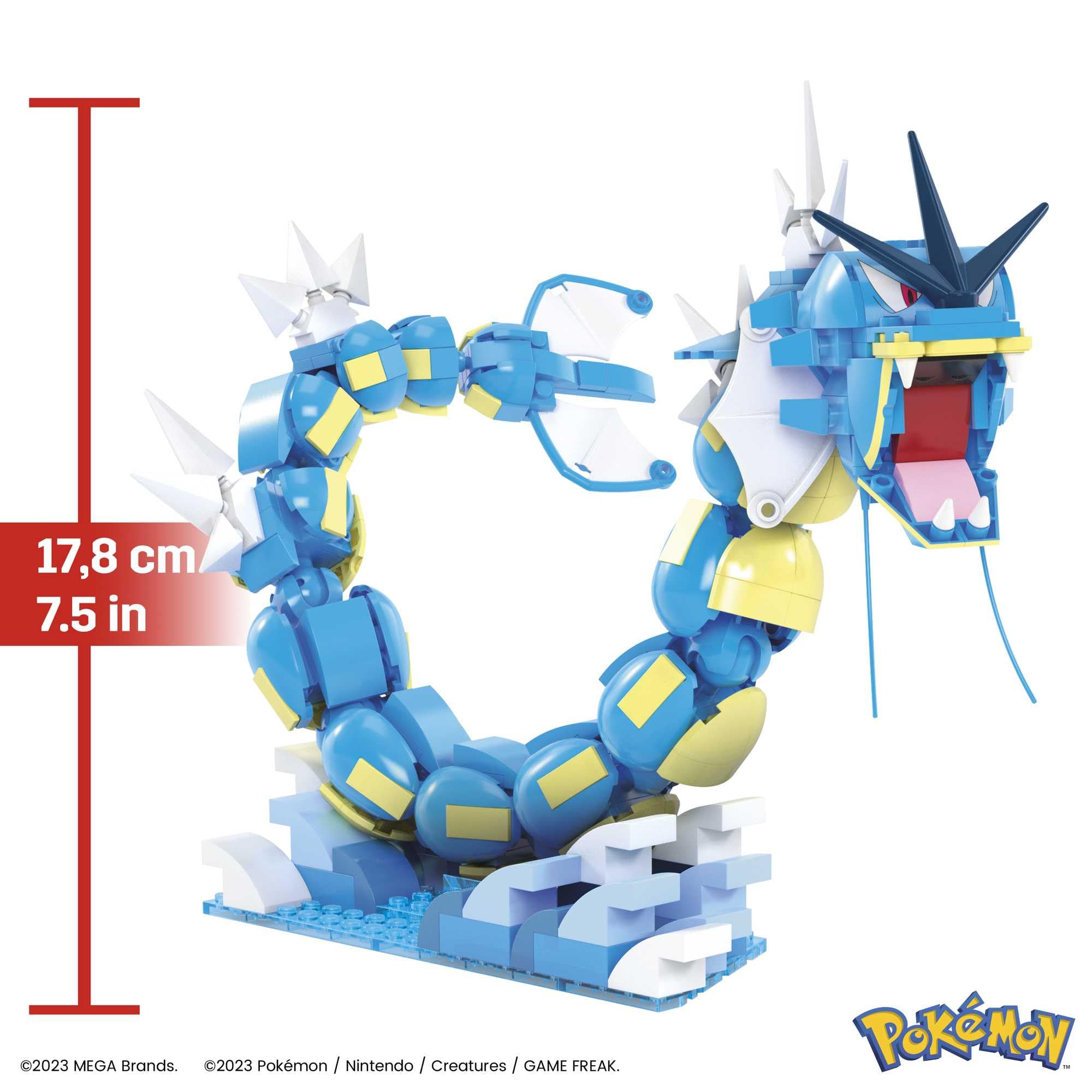 MEGA Pokémon - Set Evoluzione Magikarp, set da costruire con 411 pezzi, con personaggi Magikarp e Gyarados snodato e con 12 punti di connessione, giocattolo per bambini, 8+ anni, HNT95