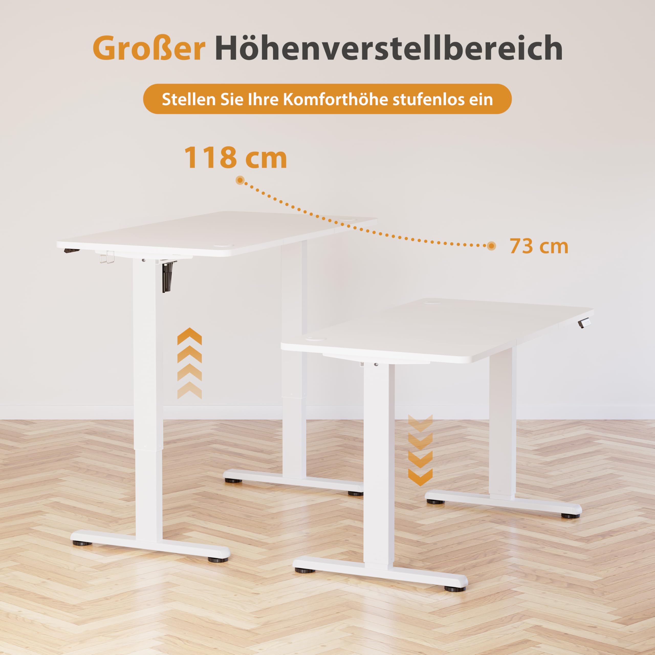 Höhenverstellbarer Schreibtisch 120 x 60 cm, Schreibtisch Höhenverstellbar Elektrisch mit Memory Funktion, Stehpult, Verstellbarer Tisch, Computertisch für Büro, Standing Desk, Weiß