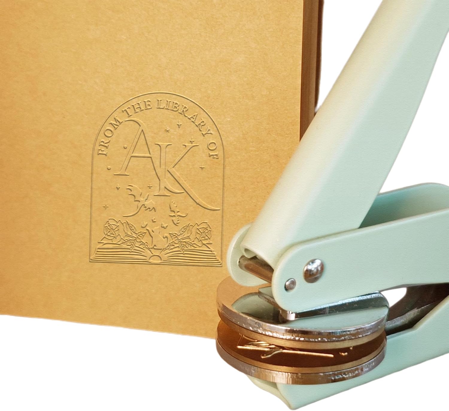 Personal Book Embosser, Custom Library Embosser with Name, Initials or Text, Personalized Handheld Seal Press for Books, Journals and Home Library Collection
