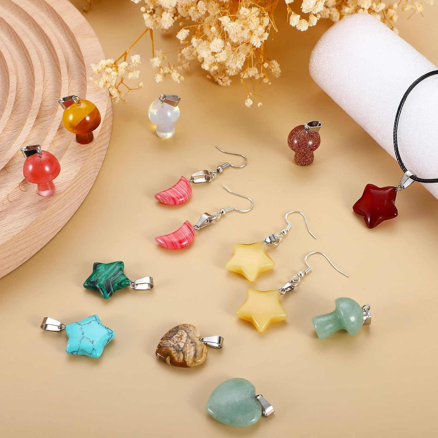 Fumete 100 Pcs Assorted Crystal Pendant Bulk Gemstone Pendant Stone Mixed Crystal Quartz Chakra Reiki Beads Charms for DIY Jewelry Necklace Making