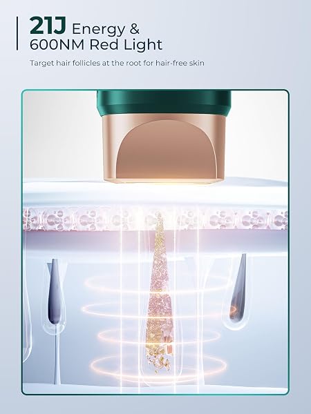 Épilateur Lumière Pulsée avec Système de Refroidissement, Écran Tactile LCD, 9 Niveaux et Lumière Rouge 600 nm, 999900 Flashs, Épilation Laser pour Femmes, Visage, Bras, Maillot, Corps, Vert - 5
