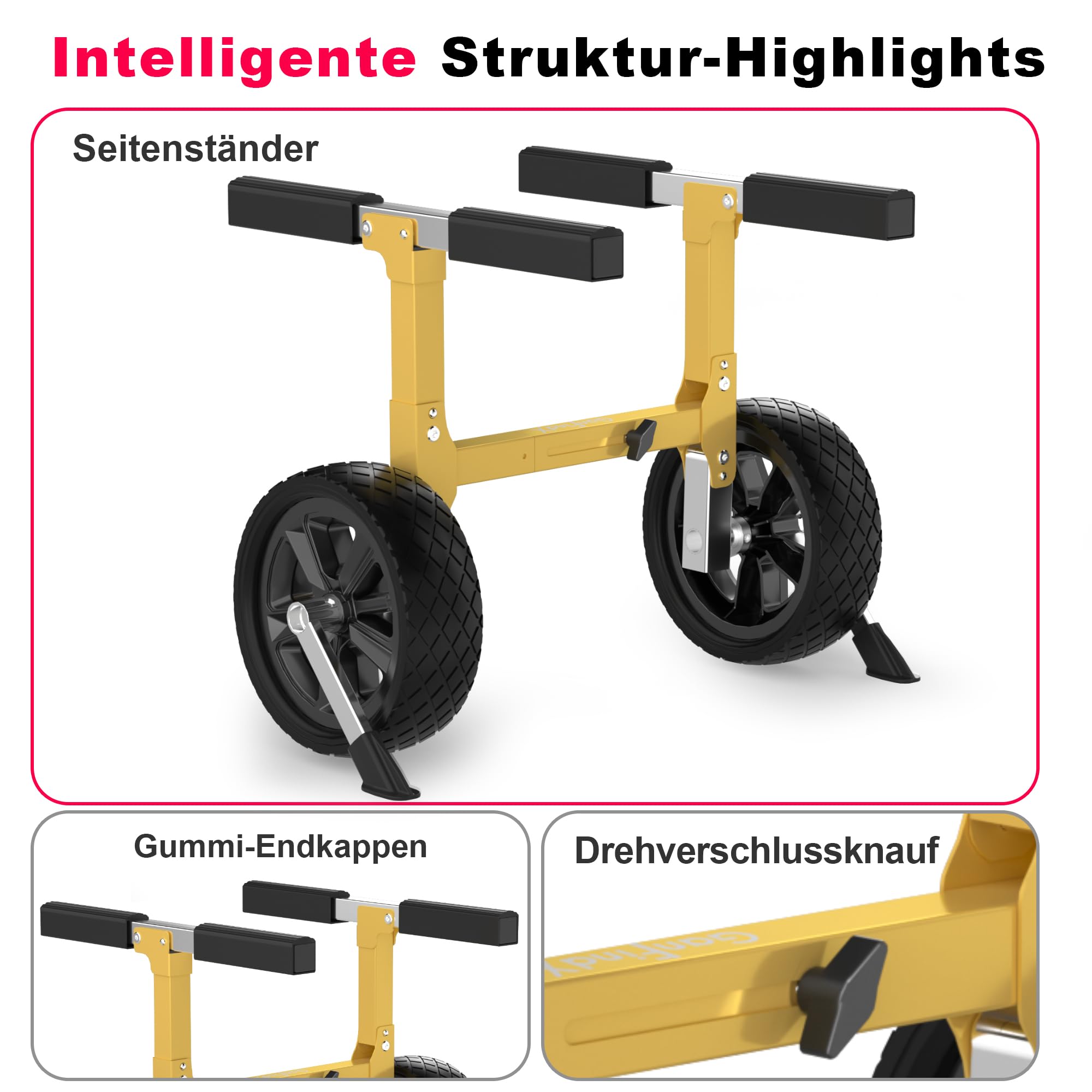 Kajakwagen Kanu-Transportwagen Kajak-Zubehör Transportkarre mit Vollschaumrädern, aufrechter Querstrebe und robuster Schwerlastkonstruktion