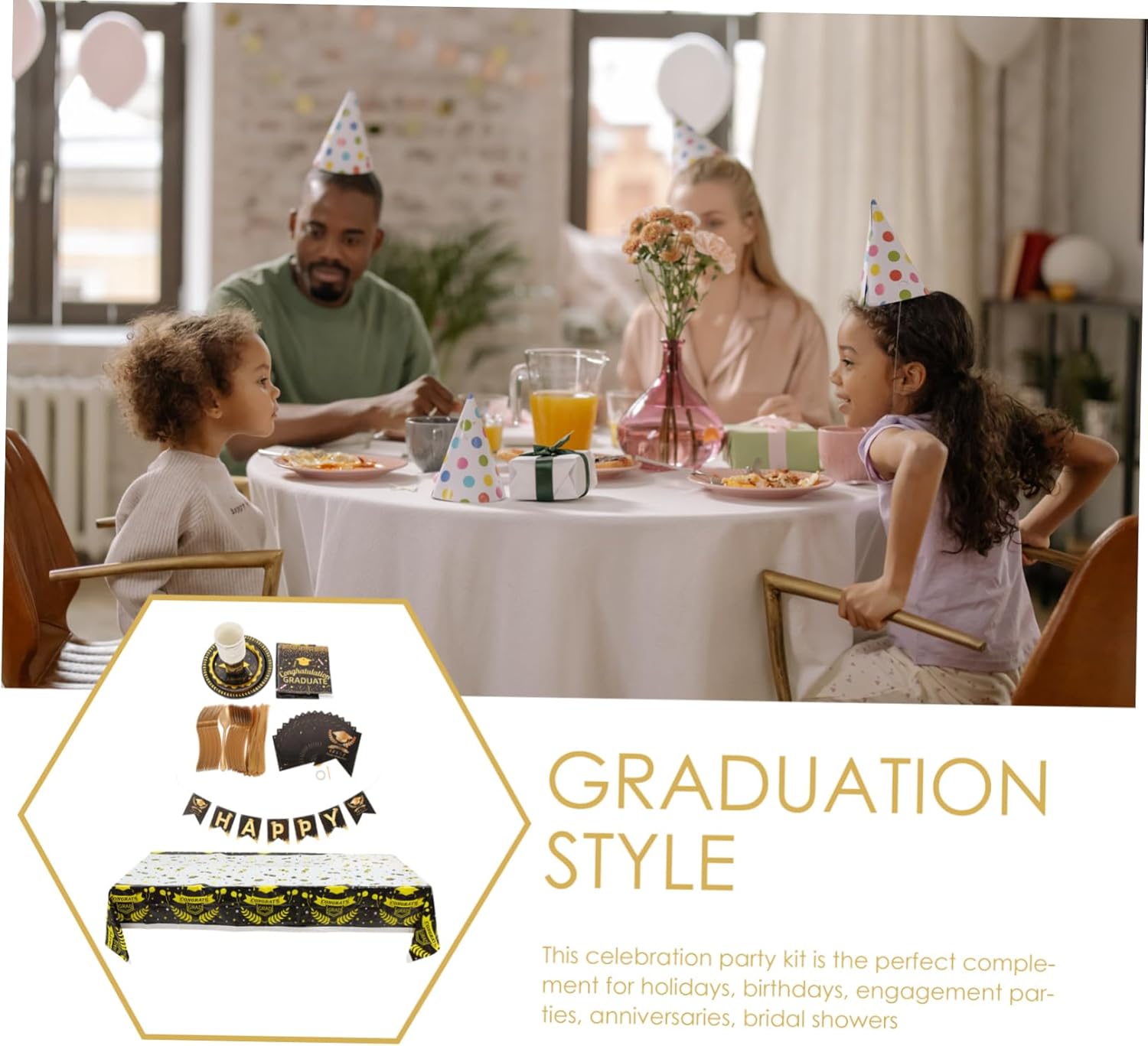 Graduation Celebration Disposable Tableware Gold Foil Cups Tablecloth Festive Supplies for Family Gatherings