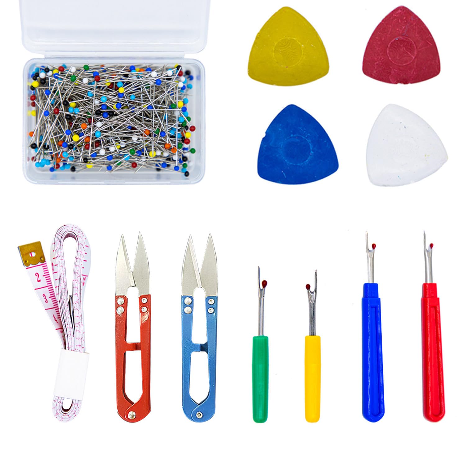527-teiliges Nähwerkzeug-Set, 20 Stück Schneiderkreiden, 4 Stück Nähtrenner, 500 Stück Quiltnadeln und 2 Stück Schneidschere, 1 Stück weiches Lineal, professionelle Werkzeuge für