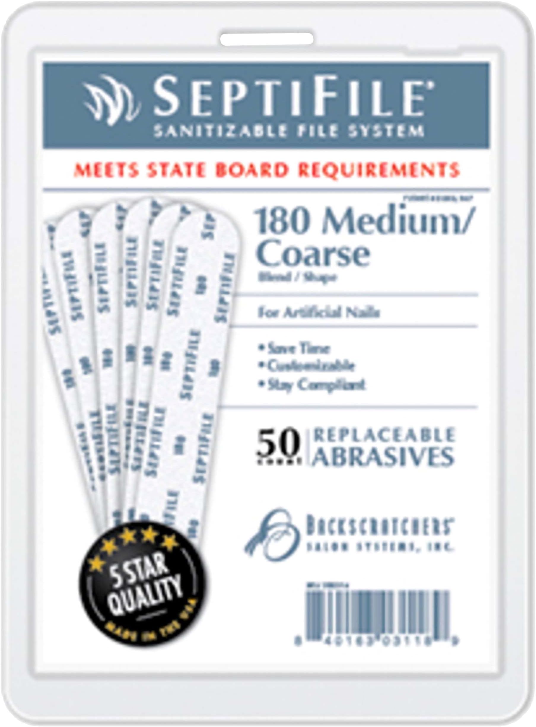 BACKSCRATCHERS Medium/Coarse 180 grit SeptiFile Refills - Use for Artificial Or Natural Nails