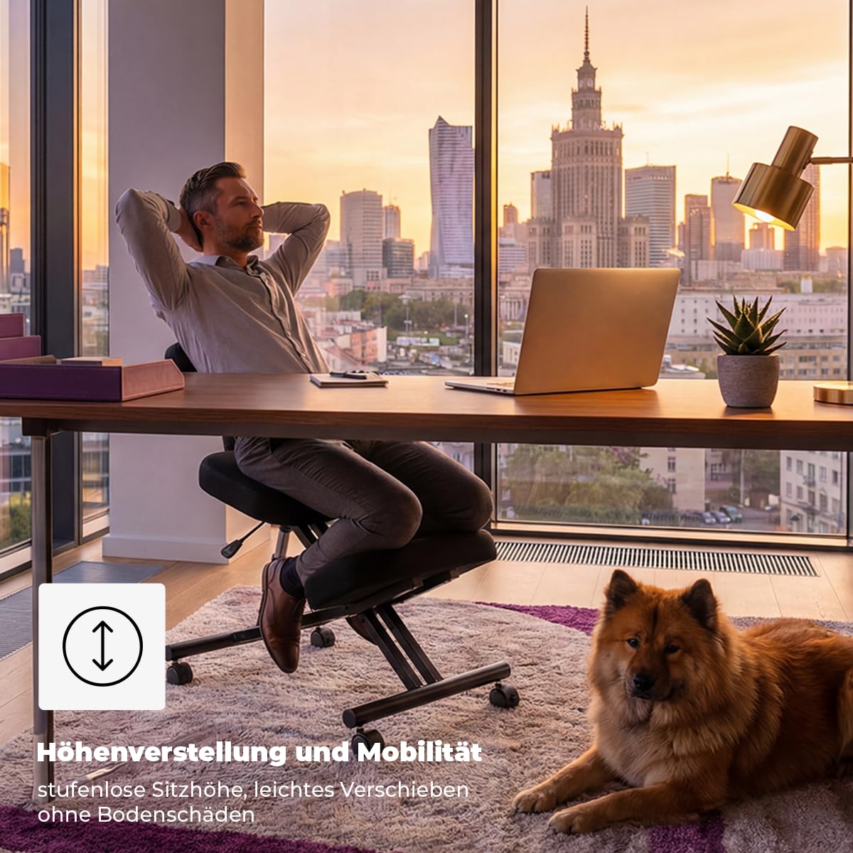 Spacetronik Kniestuhl Ergonomisch mit Rückenlehne, Kniehocker Höhenverstellbar 45–65 cm, Bürostuhl zur Korrektur der Sitzhaltung, Rollhocker für Büro & Home Office, Stahlrahmen bis 125 kg
