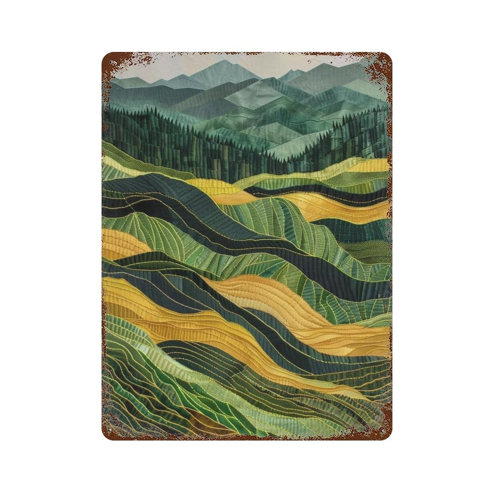 Wihyrtui Style Stitched Wavy Stratified Green Hills 03 Wall Retro Iron Metal Tin Sign Vintage Art Poster Modern Home Cofffee Club Art Bar Shop Decor 40X30cm