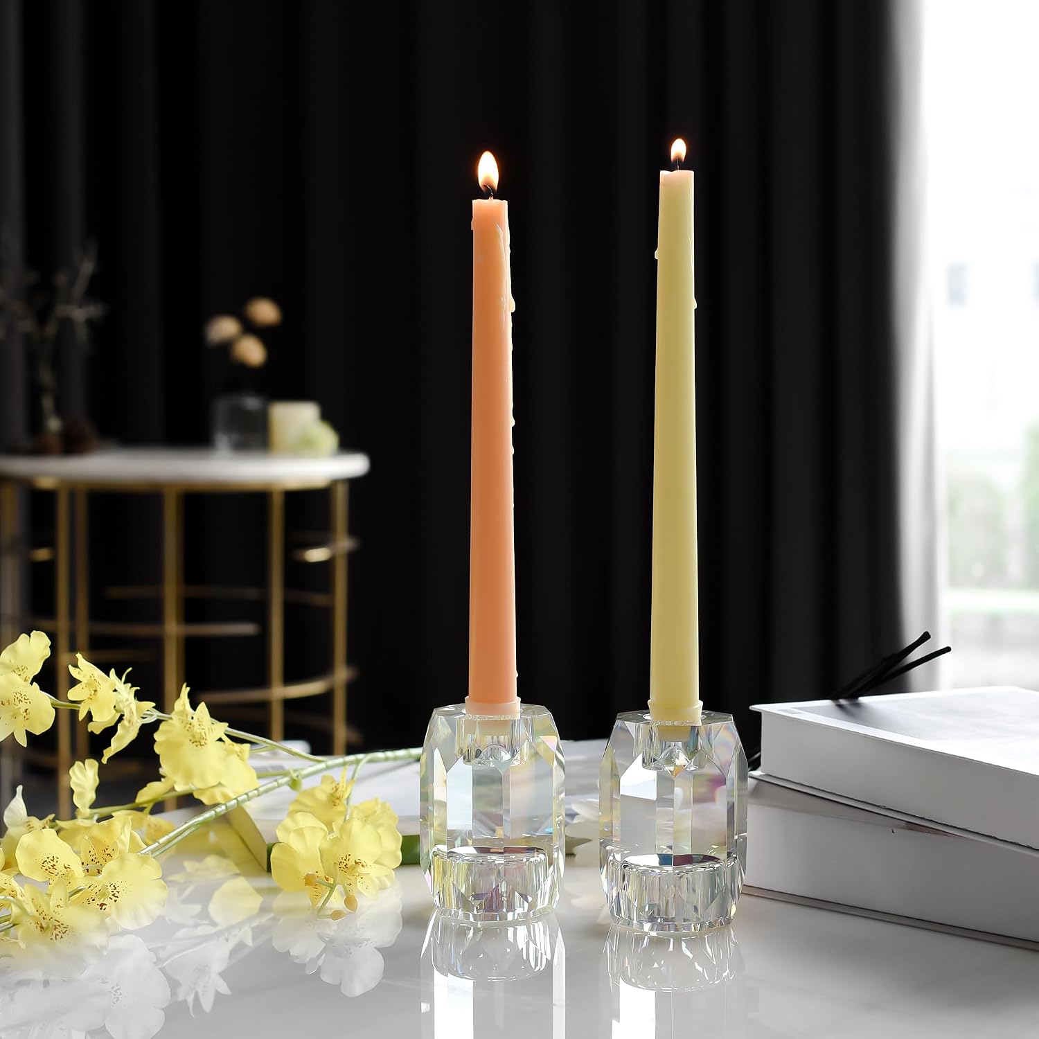 Crystal Candle Holder, Set of 2 Crystal Clear Candlestick Stand for Tealight Candle,Party, Wedding Candle Holder Decoration