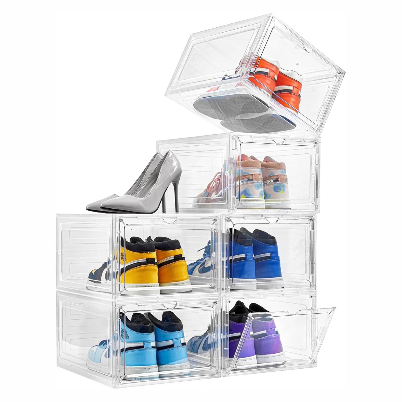 U-HOOME Shoe Boxes Stackable Plastic Shoe Organizer,Thicken & Sturdy Shoe Storage Box with Magnetic Door, Drop Front Shoe Box For Display Sneakers Shoe Rack