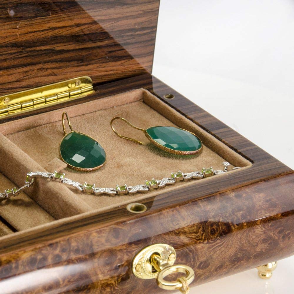 MusicBoxAttic Hermosa Caja de joyería Musical con Incrustaciones de Madera de pájaro y Rosa Blanca, 18 Notas, más de 400 Canciones