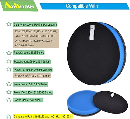 Miniatura 2 de 4 filtros Auberaler compatibles con Bissell PowerForce 3334 PowerClean 2256K 2259 PowerEase 2253 22528 Cleanview Aspiradora 2254 2252 2258 2259 2260