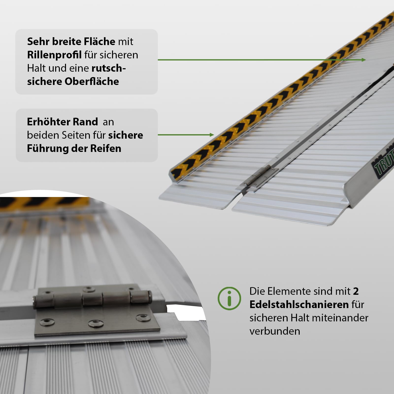TRUTZHOLM Rollstuhlrampe klappbar 122 cm Traglast 272 kg rutschfeste Aluminium Rampe mit Rillenprofil Mobile Auffahrrampe Kofferrampe mit Tragegriff Schwellenrampe für Rollstuhl Rollator Scooter