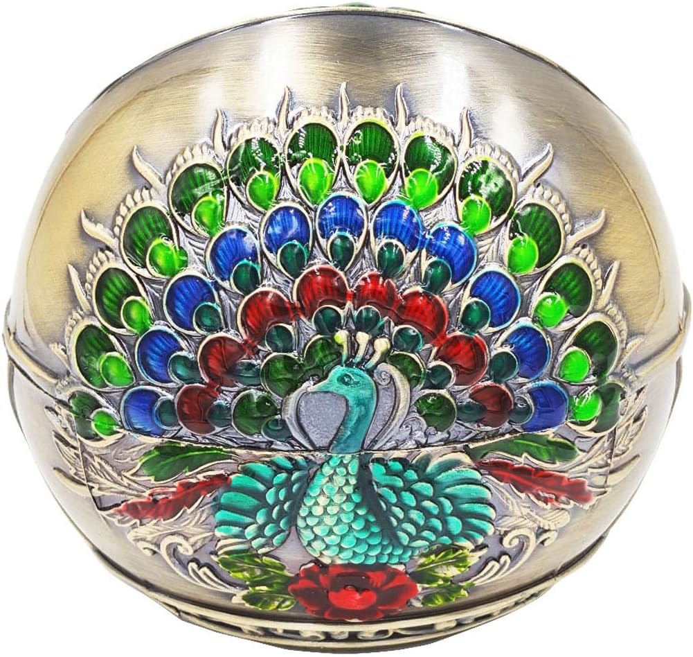 Hourwof Smokeless Ashtray with Lid,Peacock Windproof Ashtrays for Outdoor Patio Balcony,Metal Cigarettes Ash Tray for Home Office Tabletop Decor,Birthday Housewarming Gift,Bronze image 2