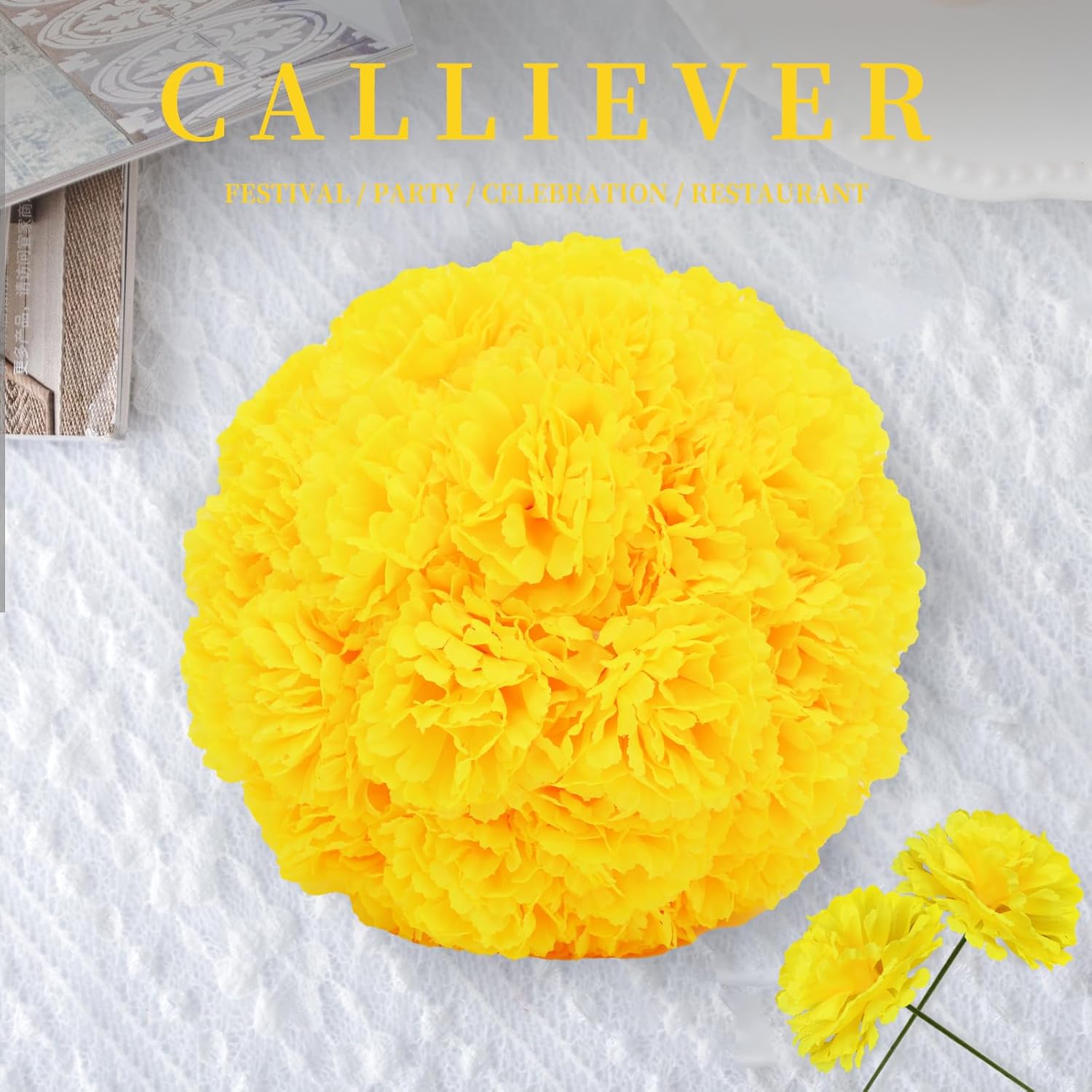 Silk Carnation Flower, 50 Artificial Flowers, Used for Wedding Decoration DIY Handmade Flowers, Carnation Flower Diameter 3.5 Inches and 6 Inches Stem (Yellow) - Image 4
