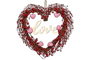 Valentines Day Decor Wreath, Artificial Red Pink Berries Heart Wreath